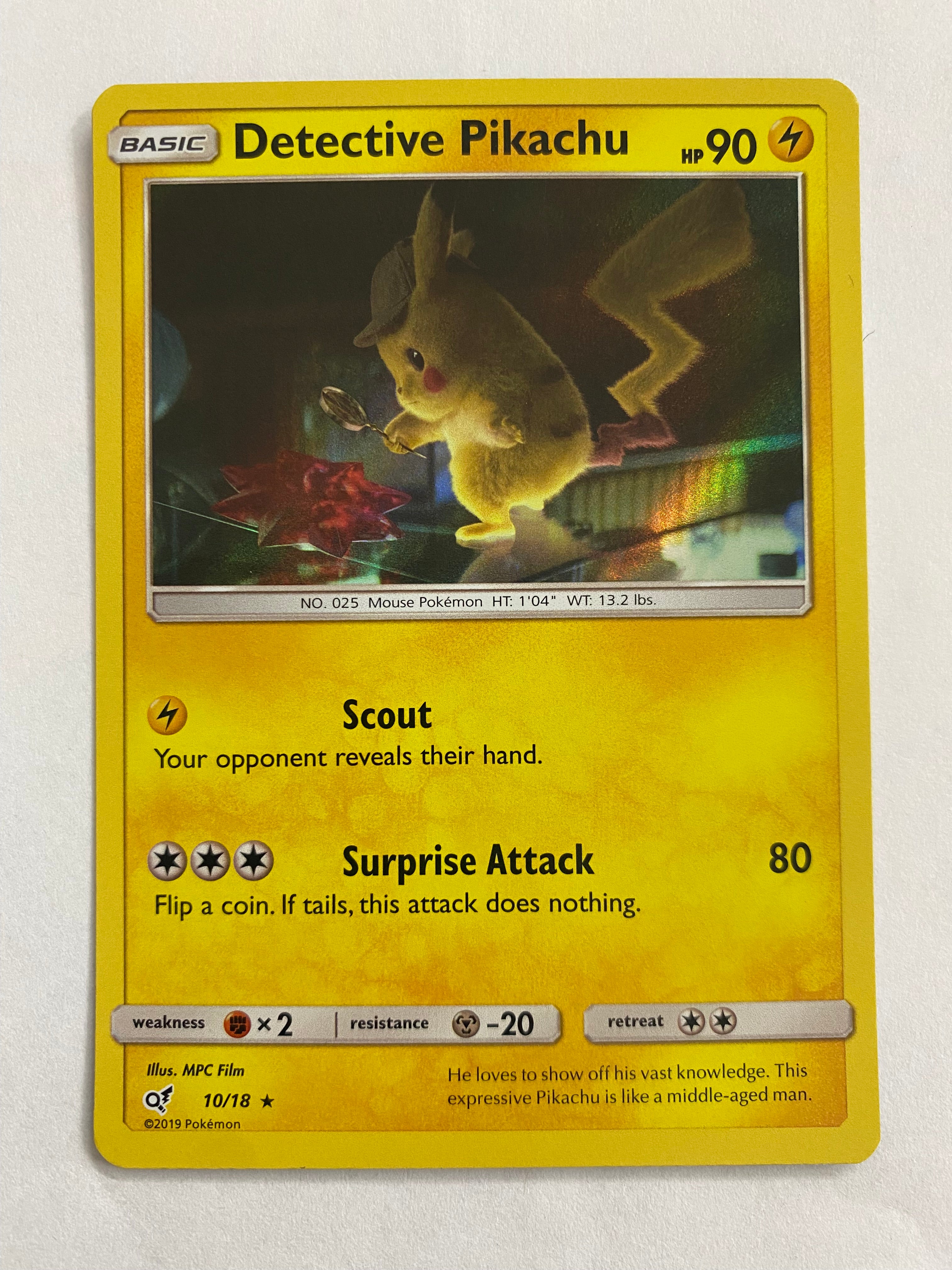 Detective Pikachu 10/18 Pokemon Detective Pikachu Card Holo Rare Near