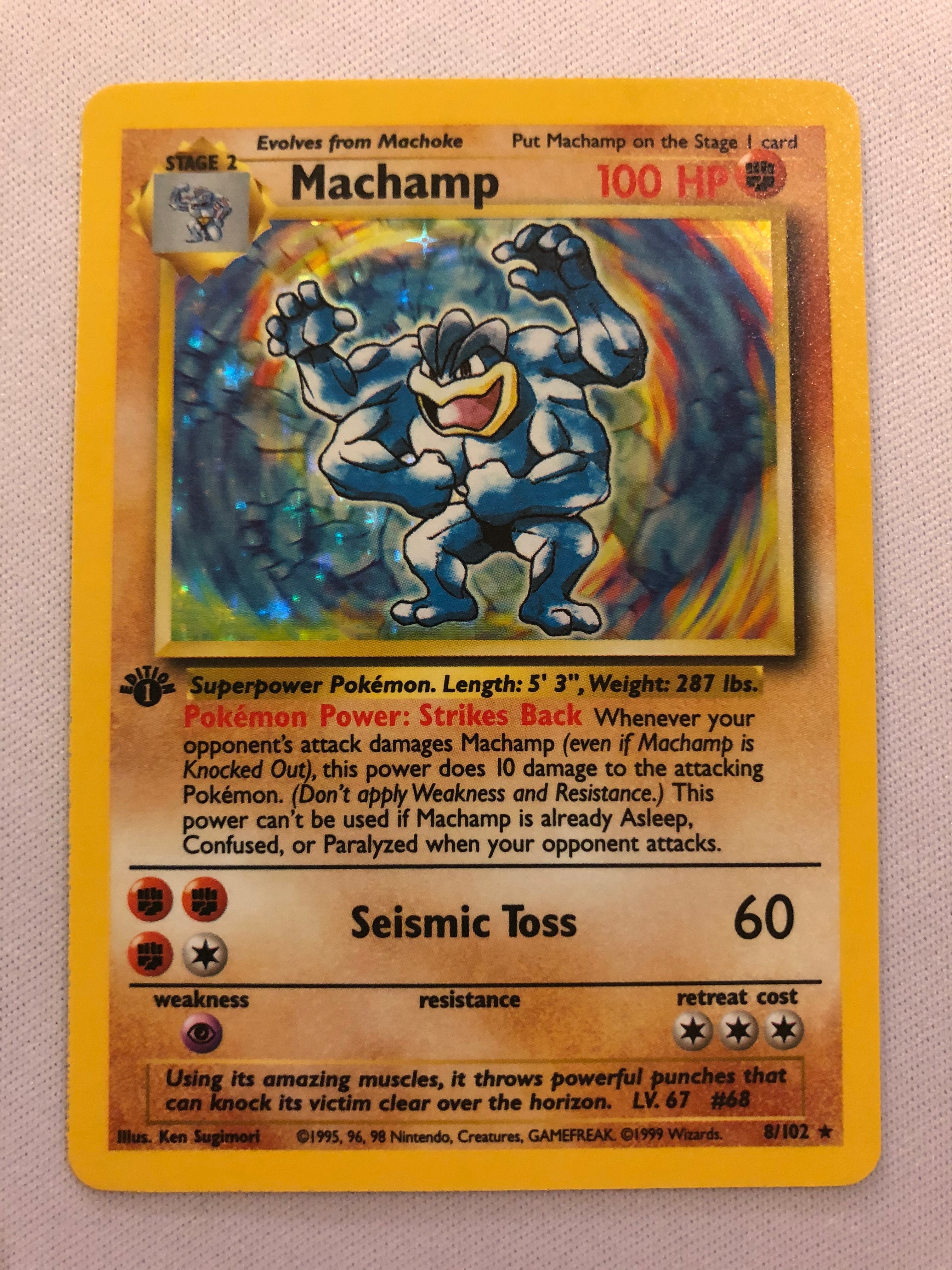 Machamp 8/102 1st Edition Holo Base Set Pokemon Card Mint/Near Mint Machamp 8/102 1st Edition Holo Base Set Pokemon Card Mint/Near Mint