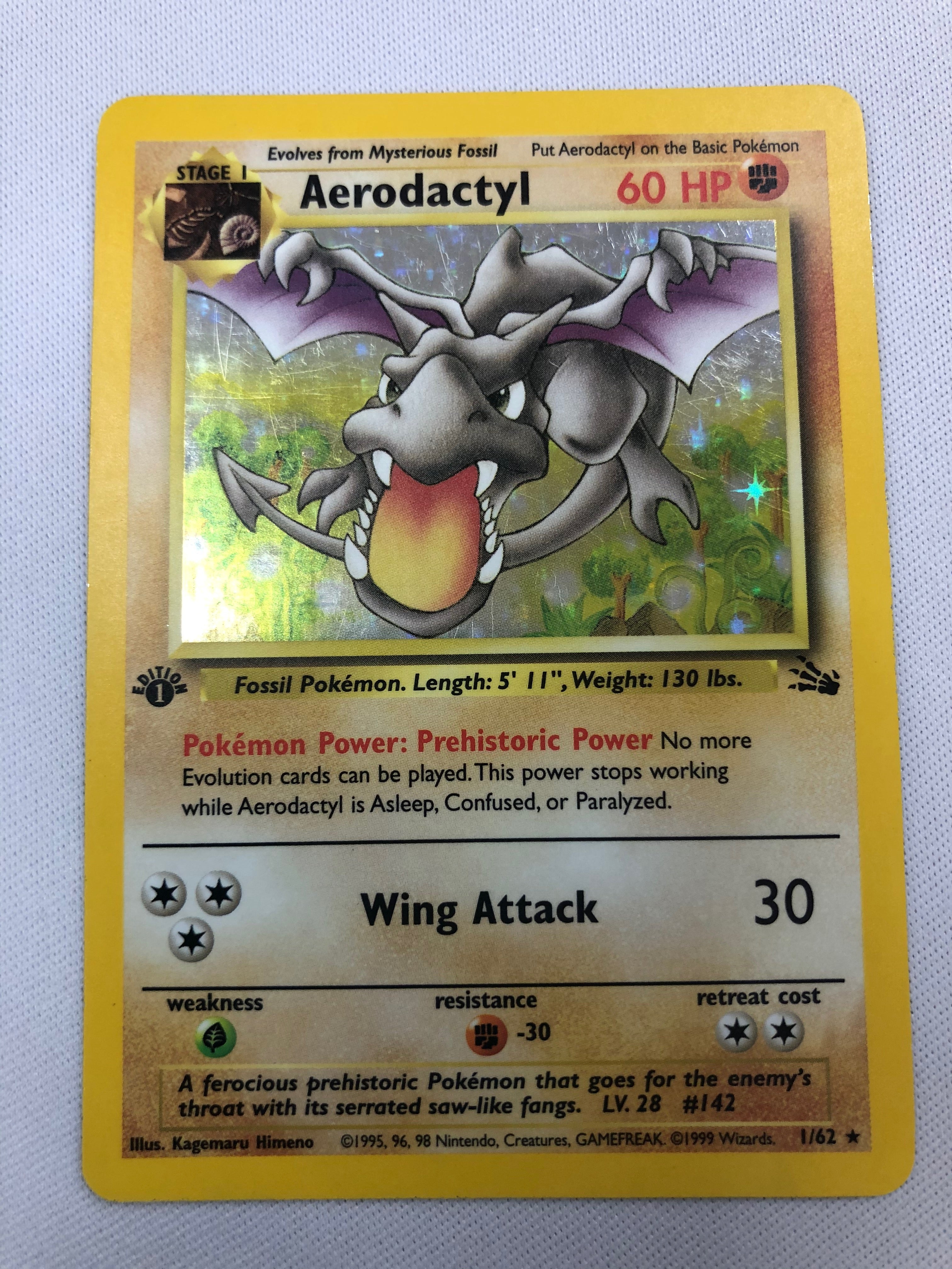 Aerodactyl 1/62 1st Edition Fossil Set Holo Rare Pokemon Card Near Min Aerodactyl 1/62 1st Edition Fossil Set Holo Rare Pokemon Card Near Min
