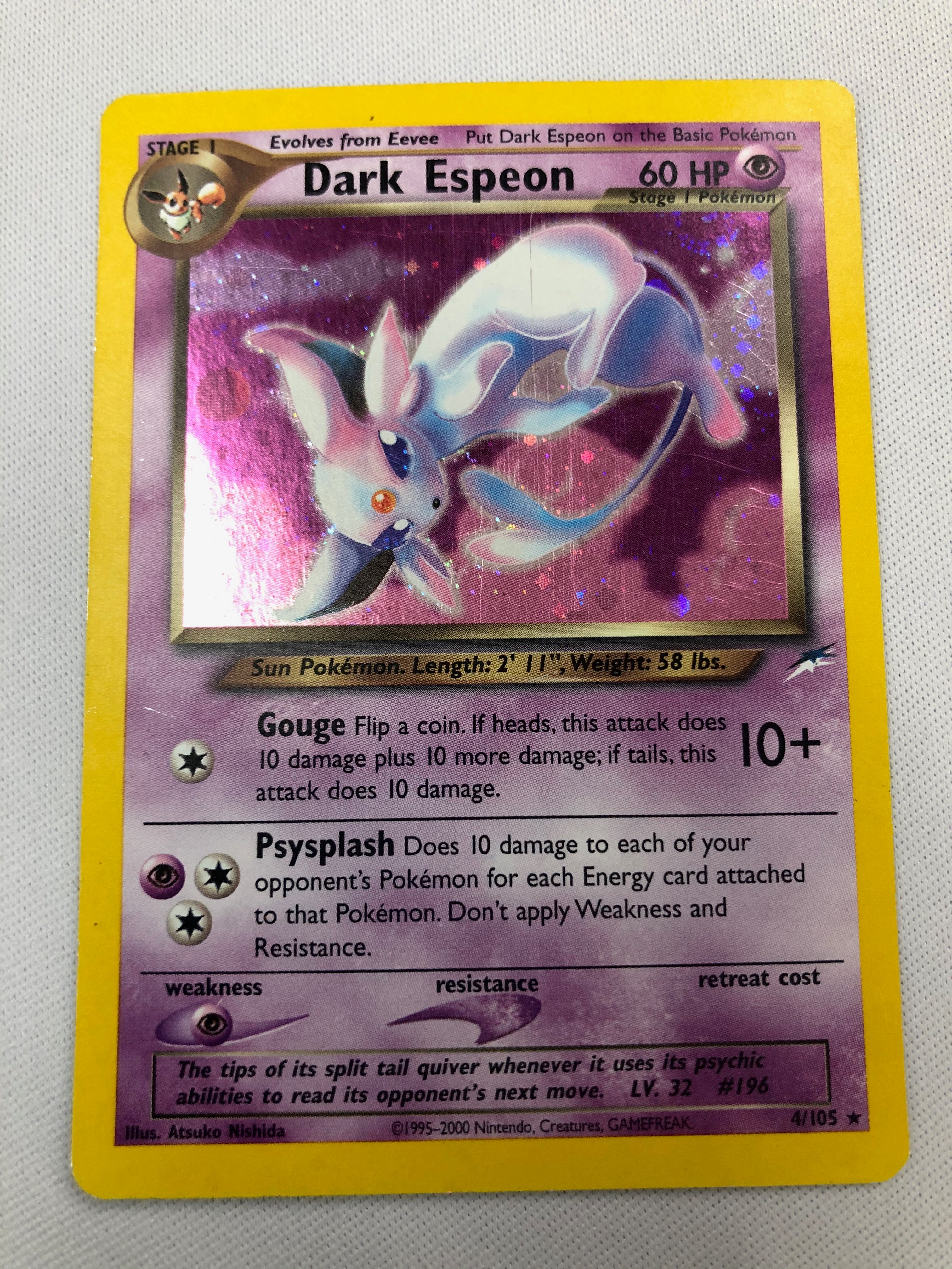 Dark Espeon 4/105 Neo Destiny Set Holo Rare Pokemon Card Near Mint Dark Espeon 4/105 Neo Destiny Set Holo Rare Pokemon Card Near Mint