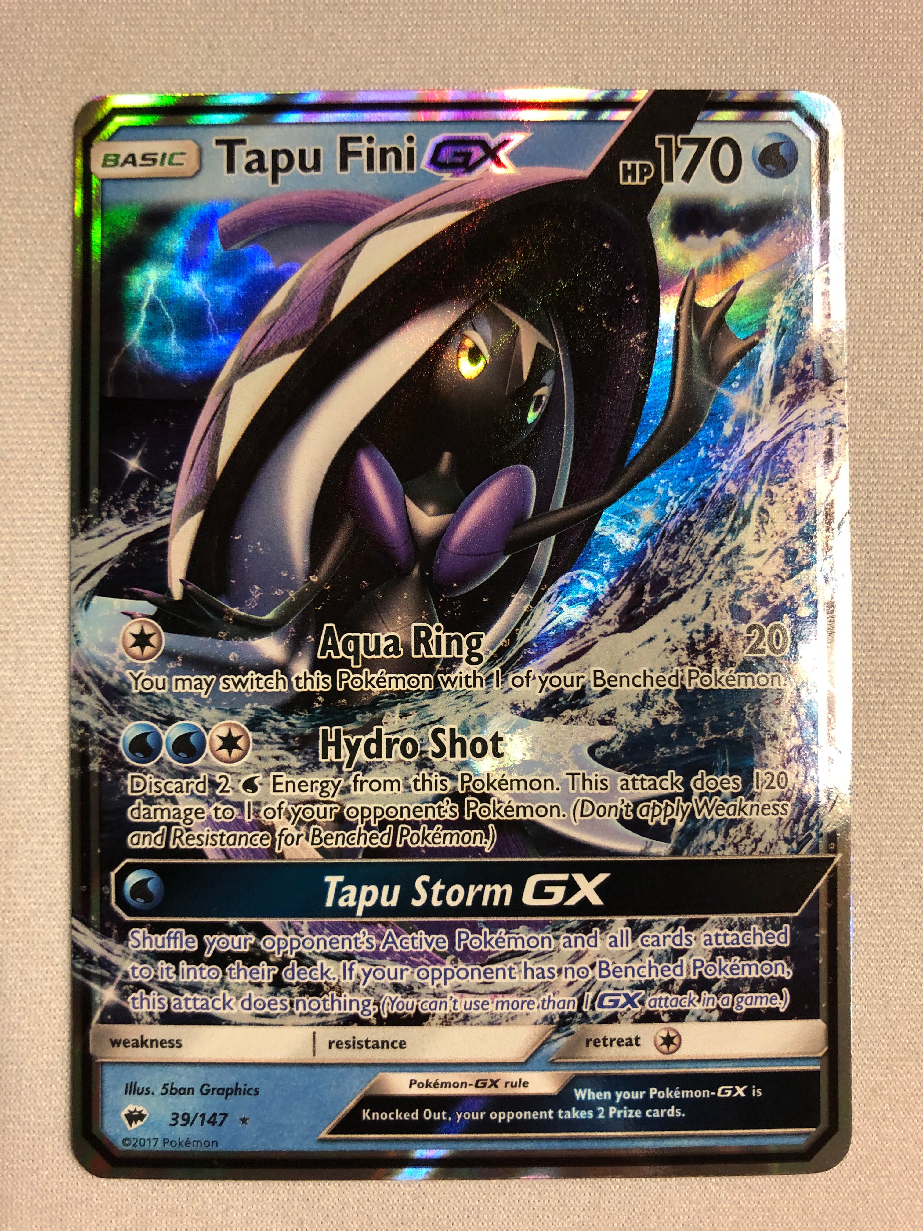 Tapu Fini GX 39/147 Holo Ultra Rare Burning Shadows Pokemon Card Near Tapu Fini GX 39/147 Holo Ultra Rare Burning Shadows Pokemon Card Near