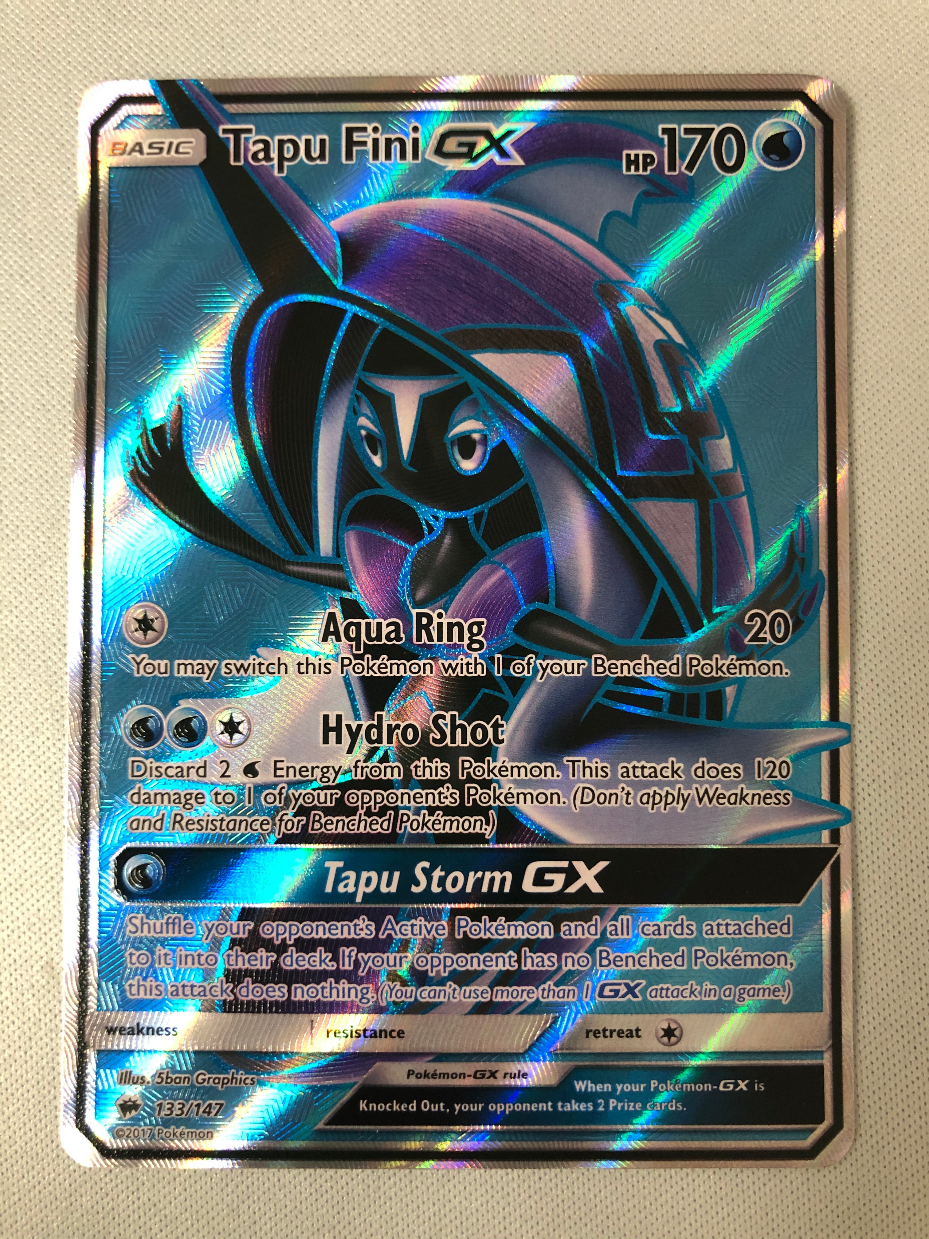 Tapu Fini GX 133/147 Full Art Ultra Rare Sun & Moon Burning Shadows Pokemon  Card NM
