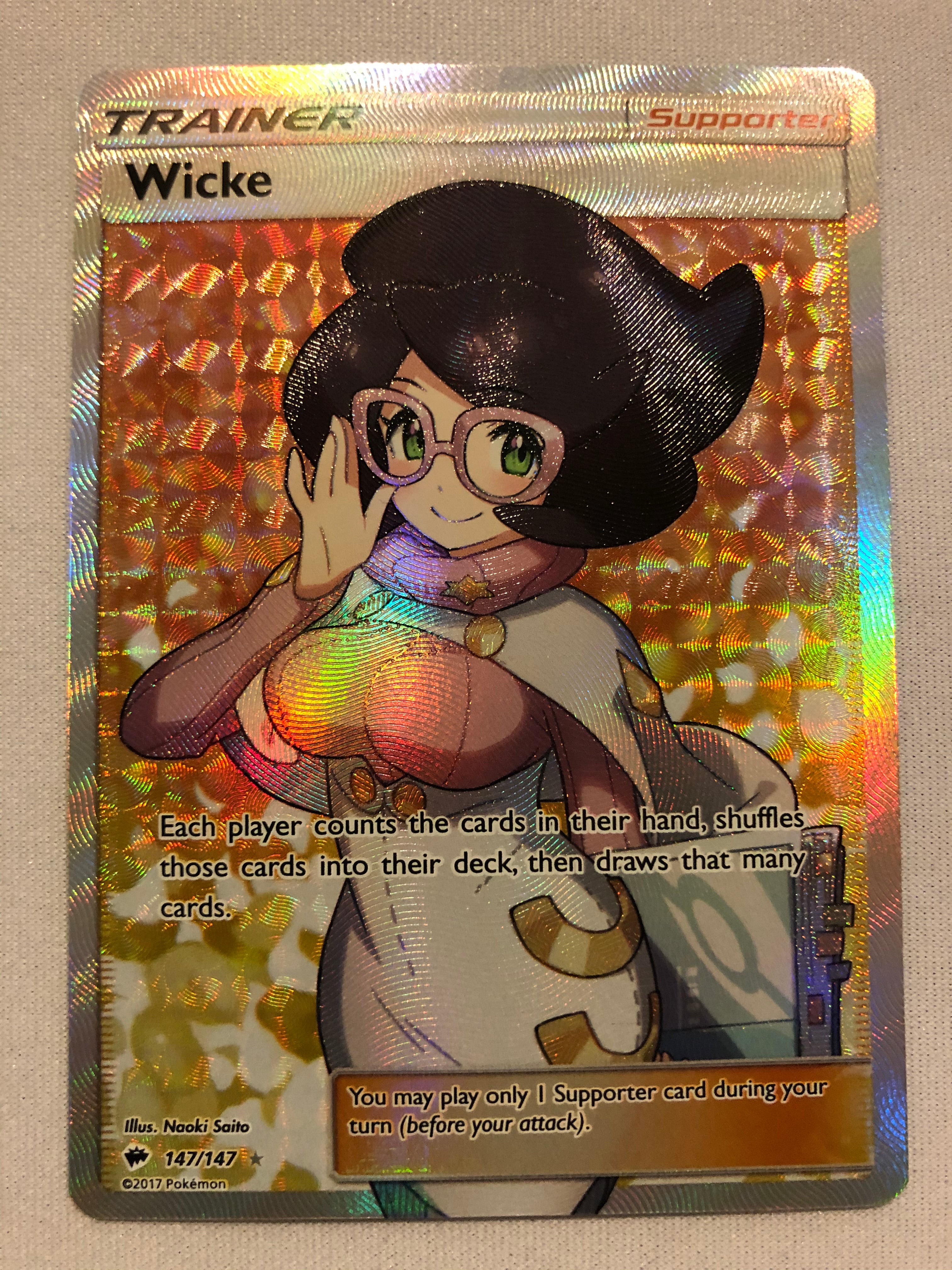 Wicke 147/147 Full Art Holo Rare Burning Shadows Pokemon Card Near Mint Wicke 147/147 Full Art Holo Rare Burning Shadows Pokemon Card Near Mint