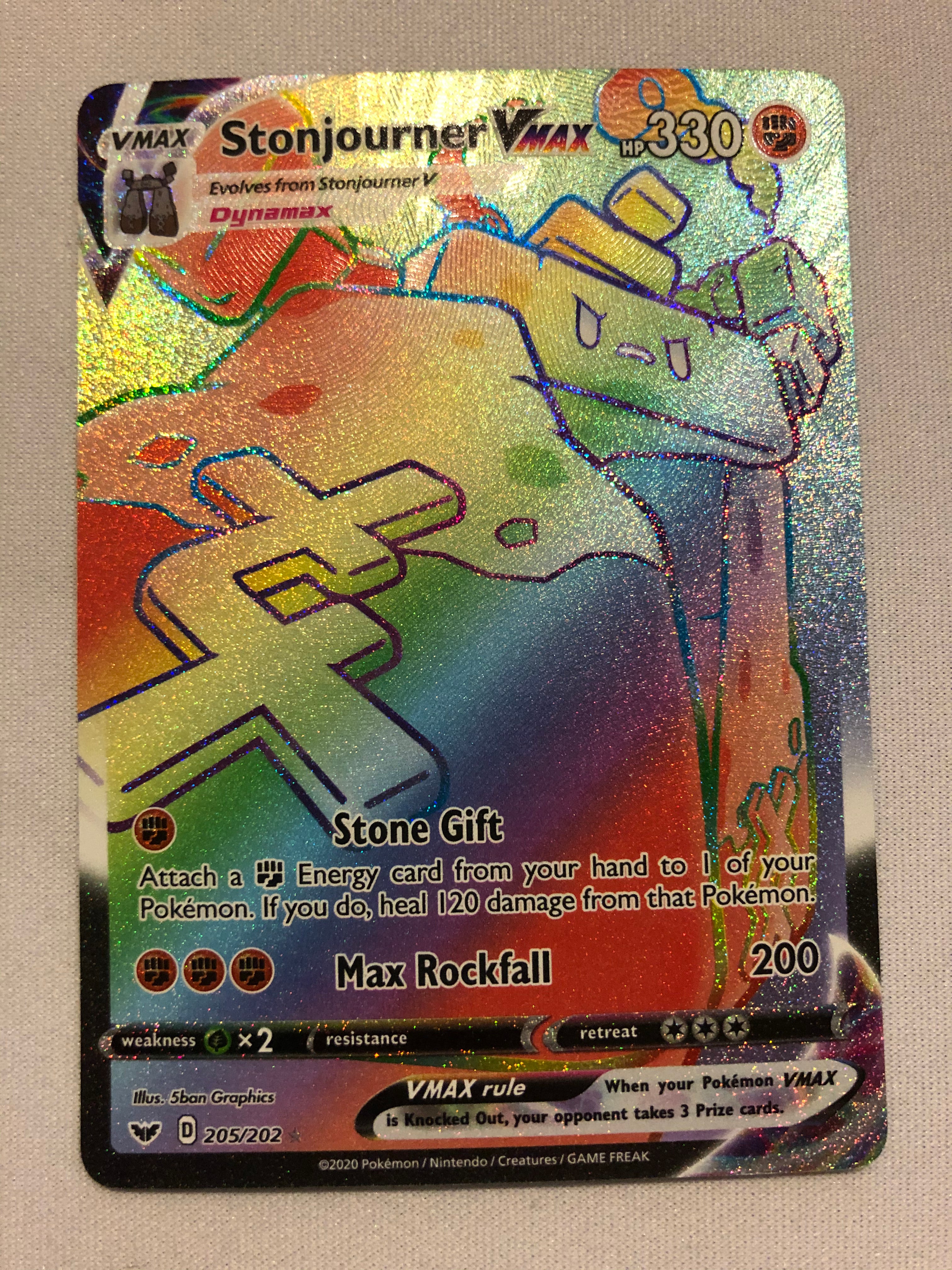 Stonjourner VMAX 205/202 Holo Secret Rare Pokemon Card Near Mint