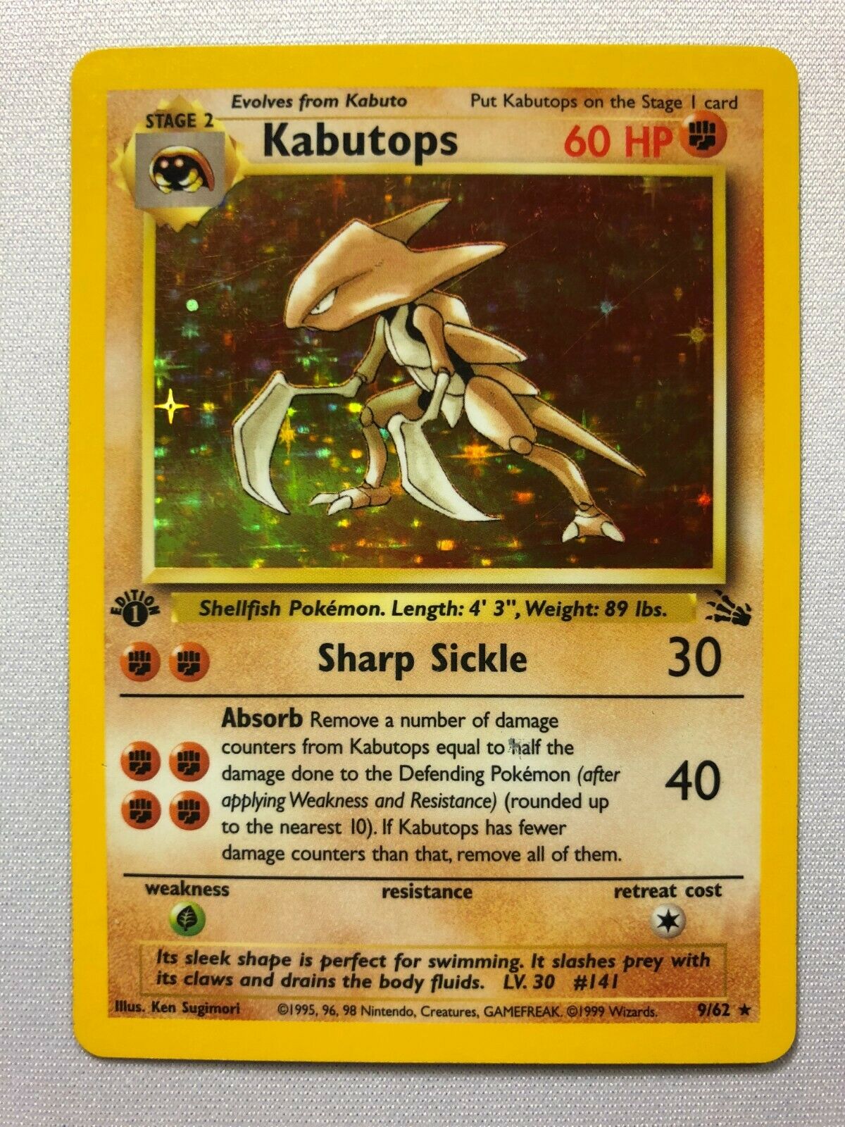 Kabutops 9/62 1st Edition Fossil Holo Rare Pokemon Card Near Mint