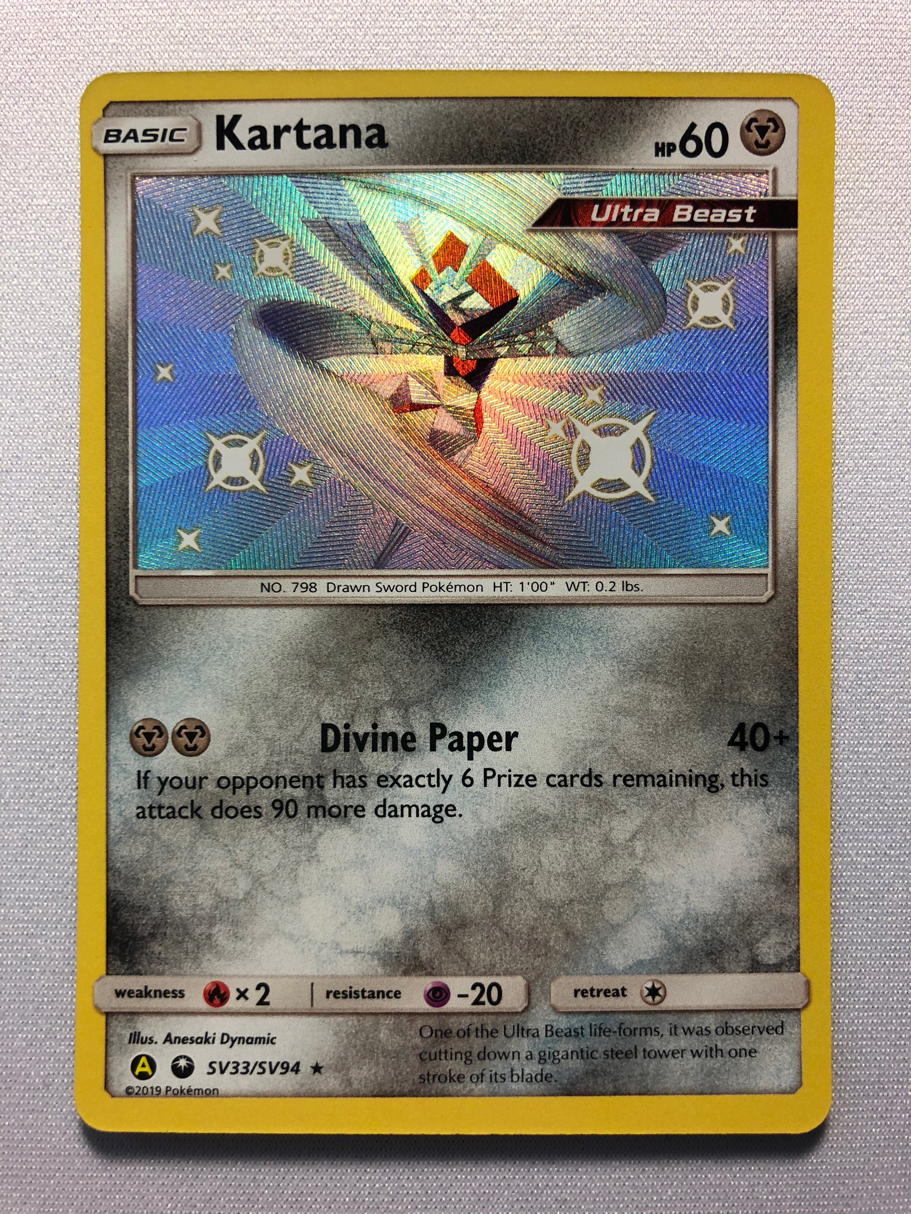 Kartana SV33/SV94 Shiny Rare Sun & Moon Hidden Fates Pokemon Card Near