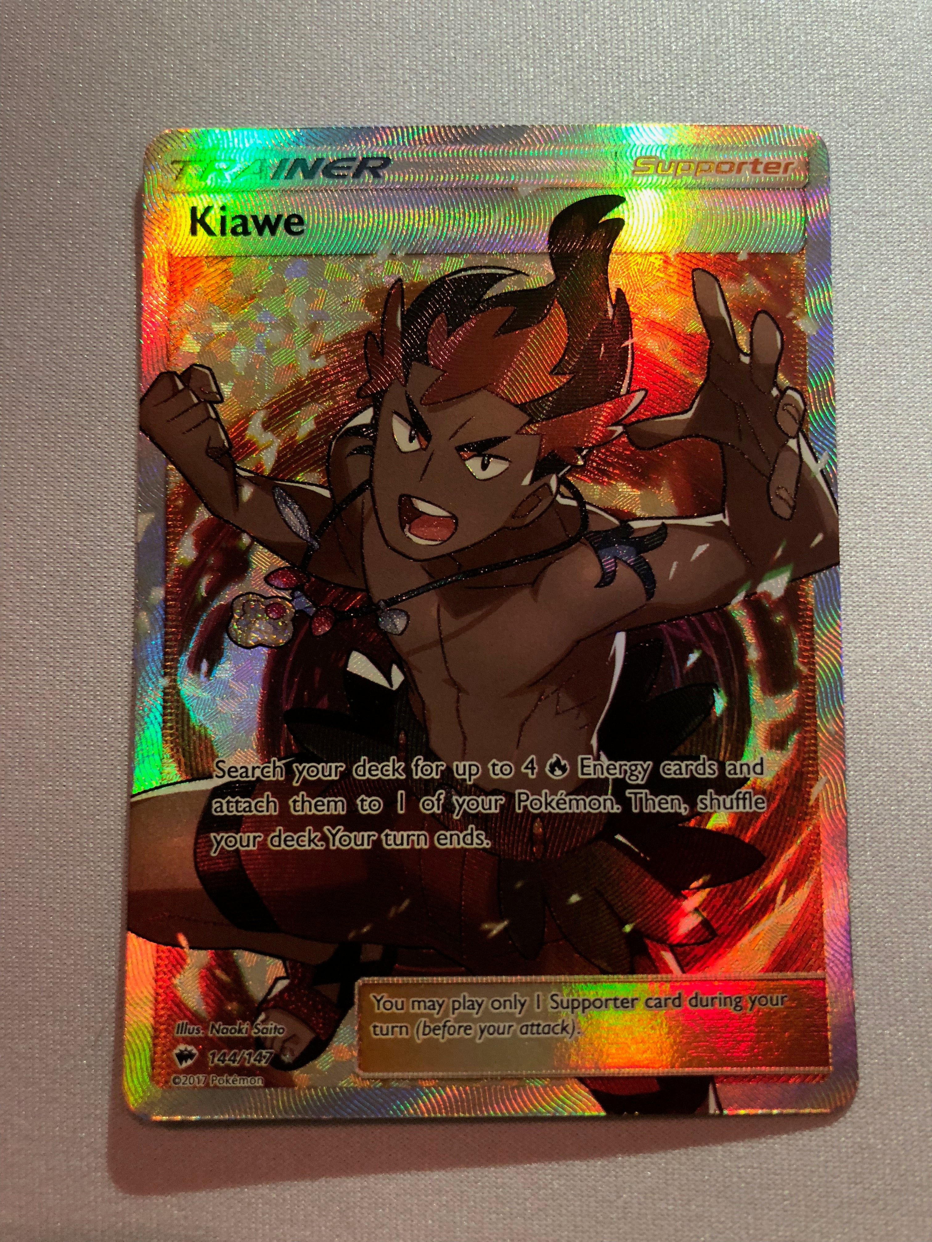 Kiawe 144/147 Burning Shadows Full Art Holo Pokemon Card