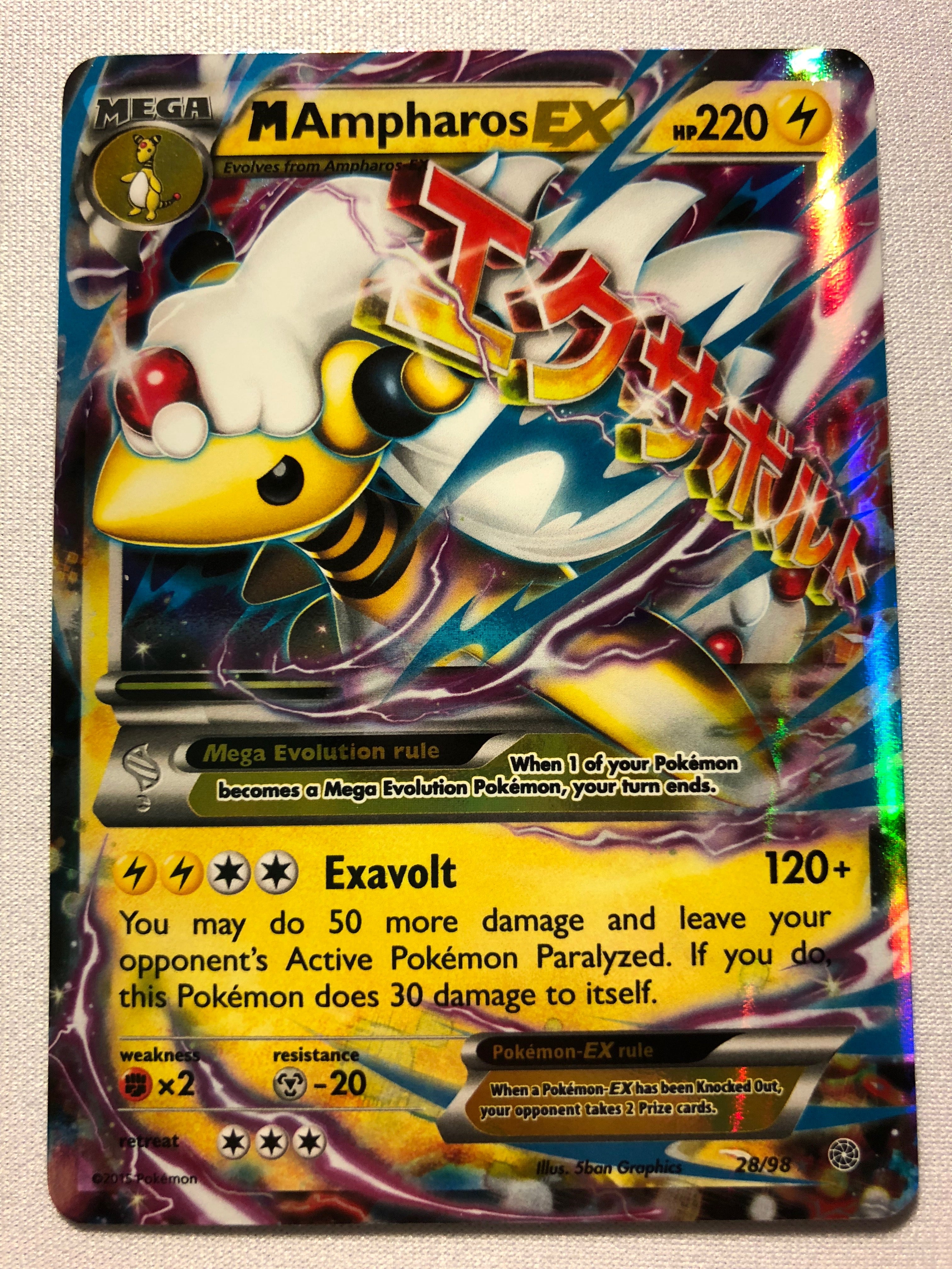 M Ampharos EX 28/98 Holo Ultra Rare XY Ancient Origins Pokemon Card Ne