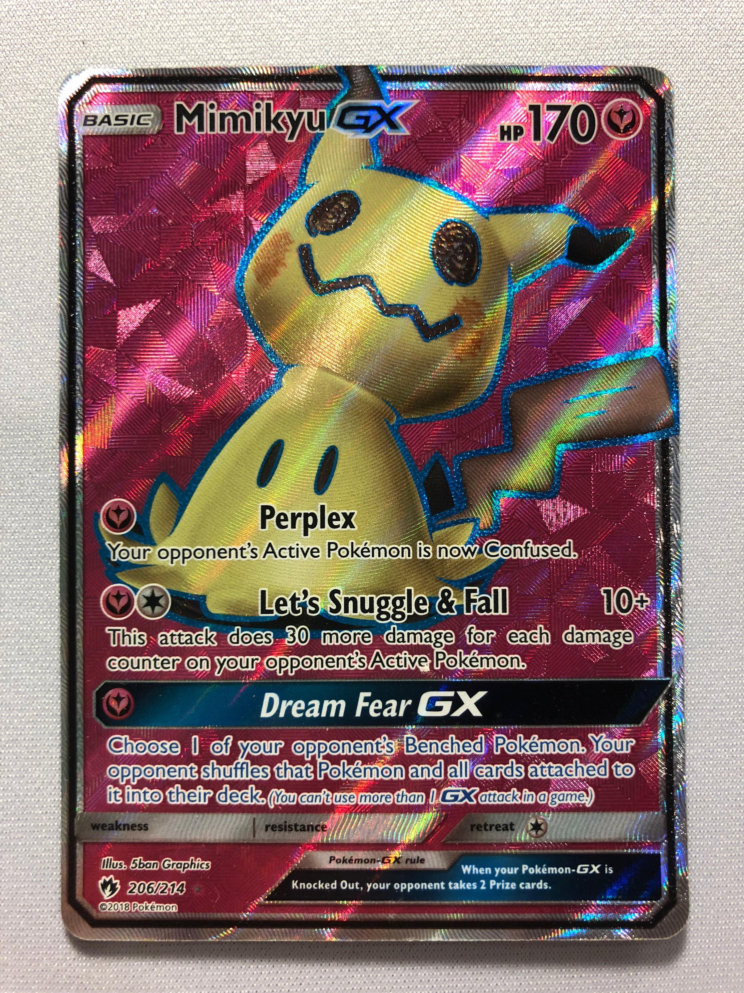 mimikyu pokemon card gx Mimikyu GX 206/214 Full Art Ultra Rare Dragon Majesty Pokemon Card Nea