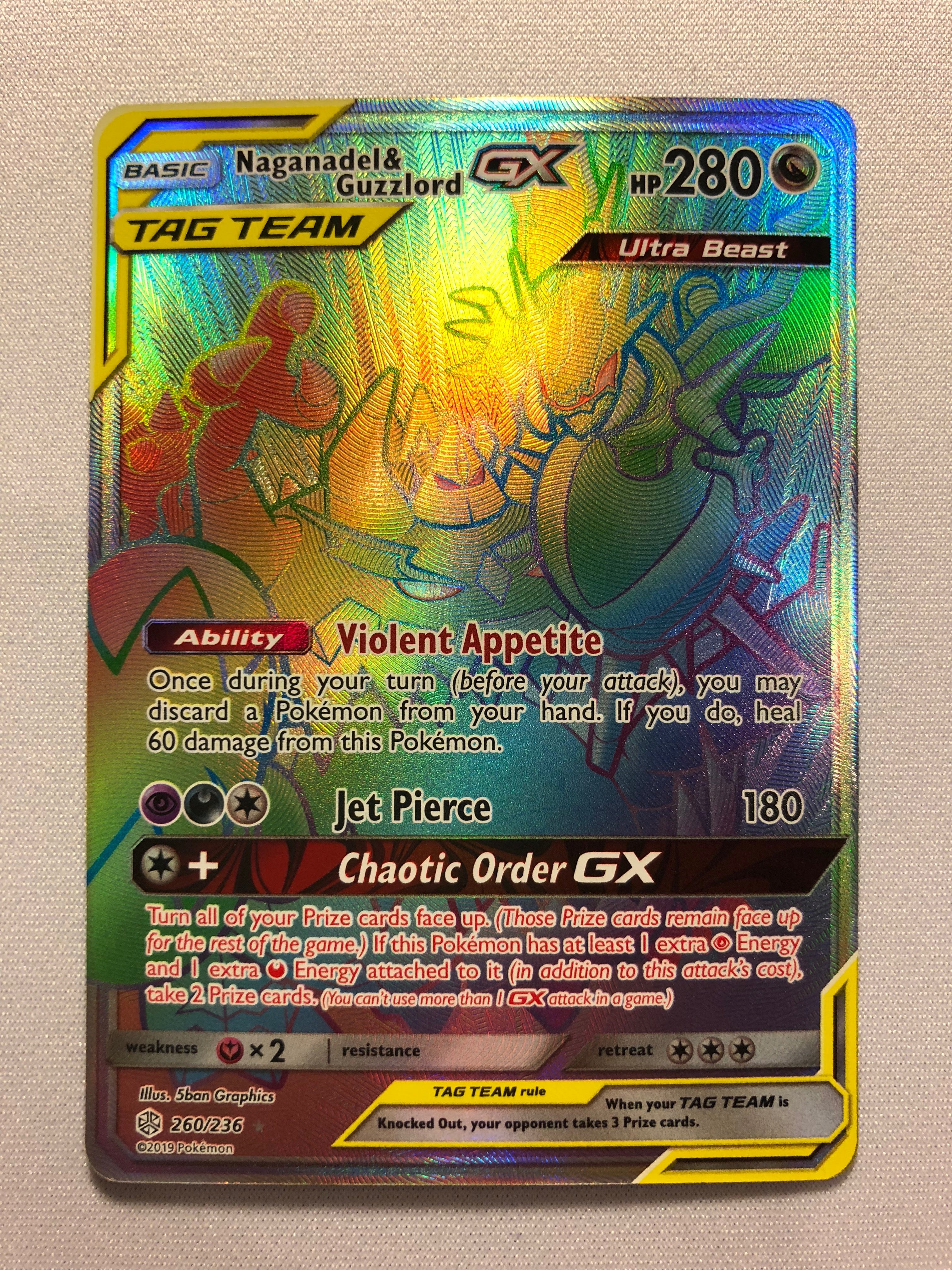 Naganadel & Guzzlord GX 260/236 Cosmic Eclipse Rainbow Pokemon Card Ne