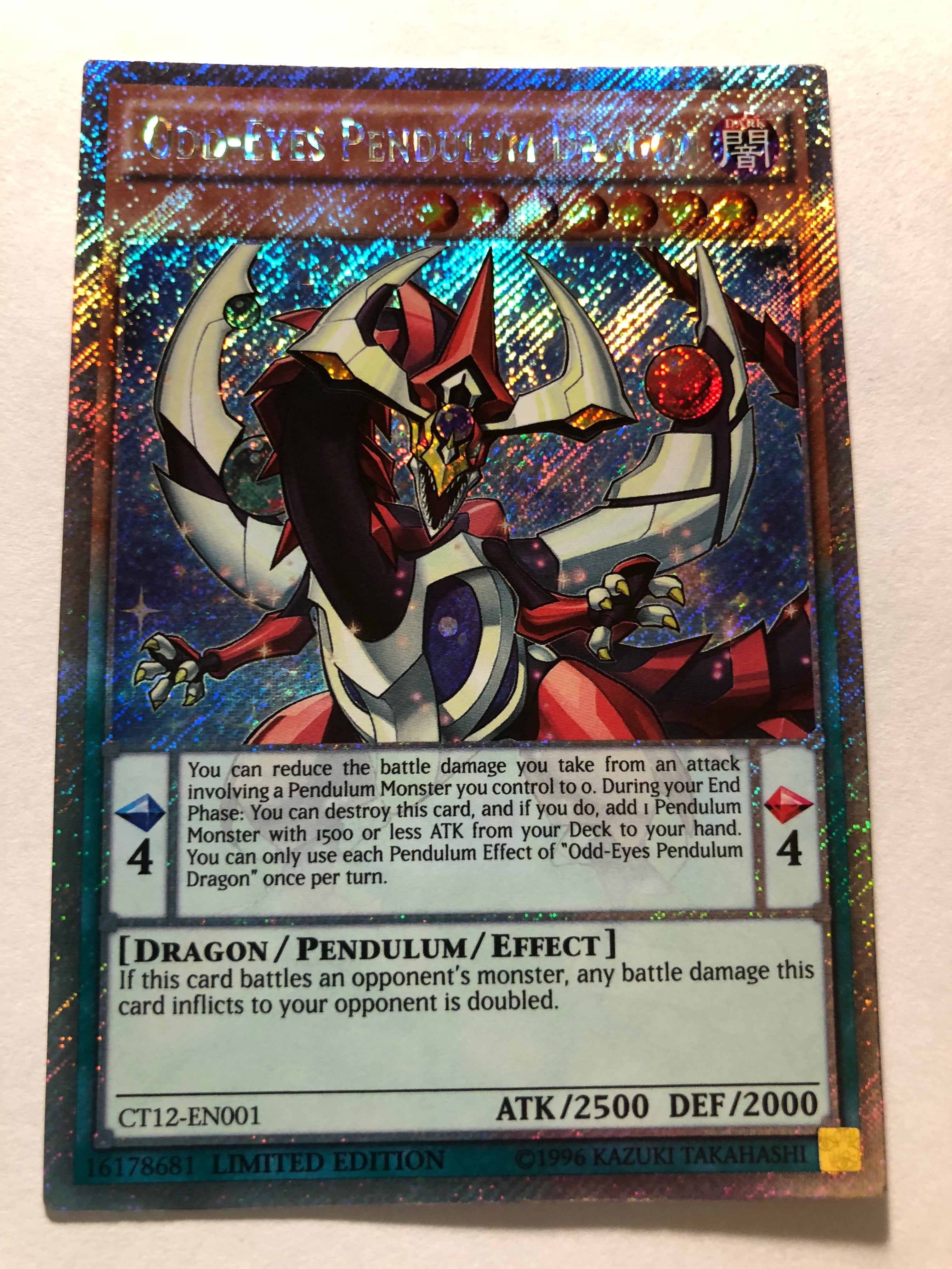 Yugioh Odd-Eyes Pendulum Dragon CT12-EN001 Platinum Secret Rare Near M