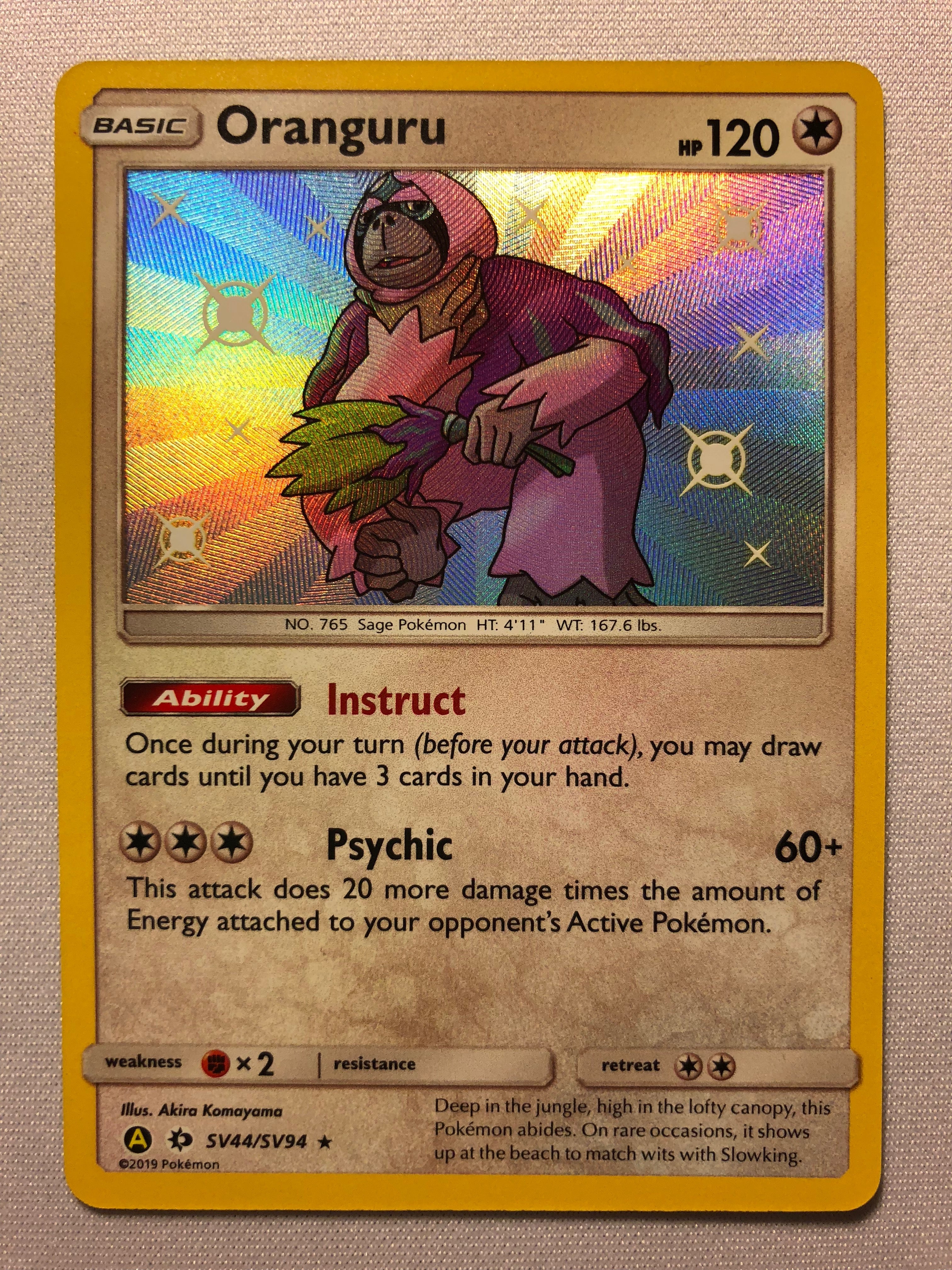 Oranguru SV44/SV94 Shiny Rare Holo Rare Sun & Moon Hidden Fates Pokemo