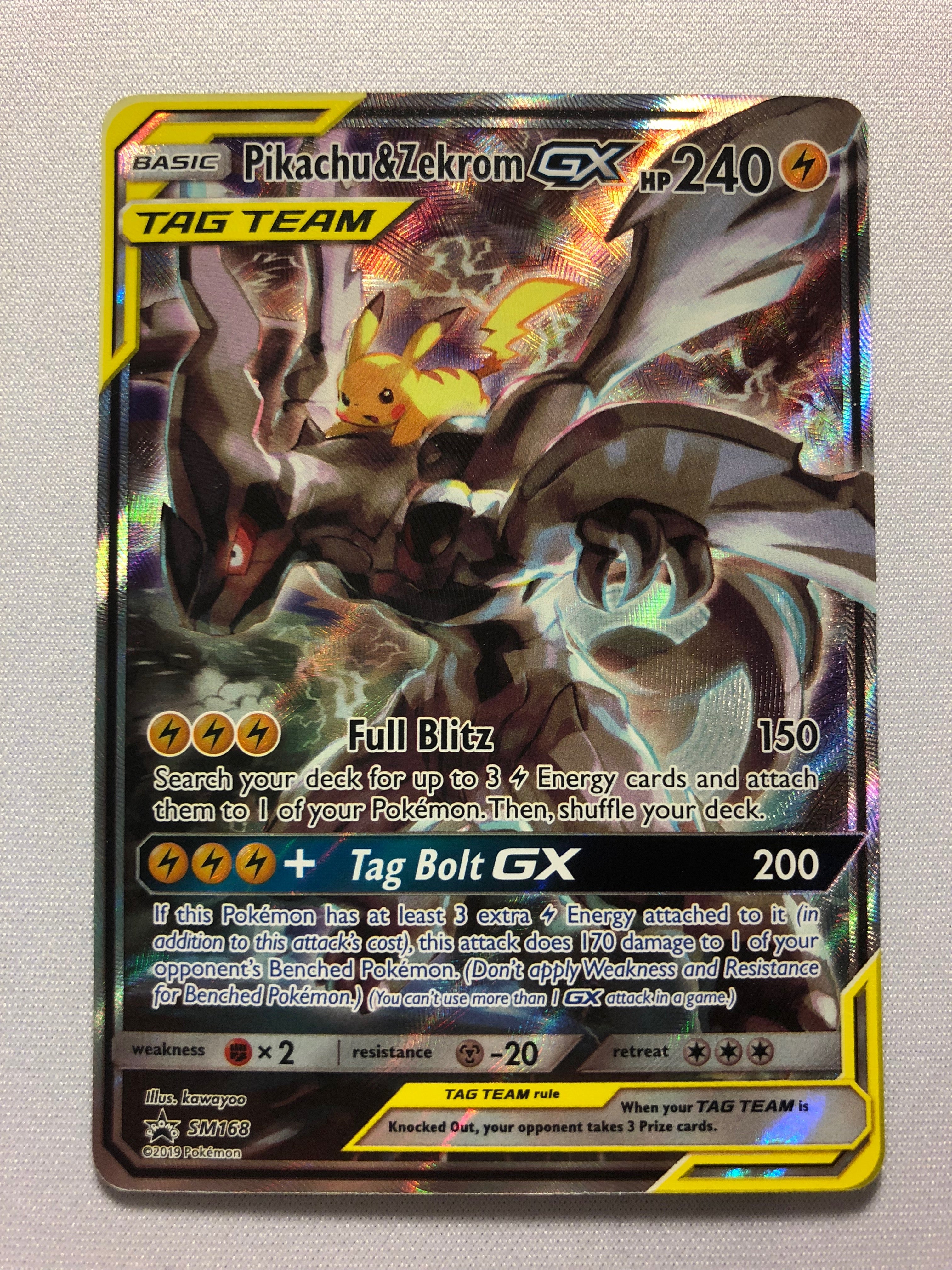 pikachu pokemon card gx Pikachu & Zekrom GX SM168 SM Team Up Holo Pokemon Card Near Mint