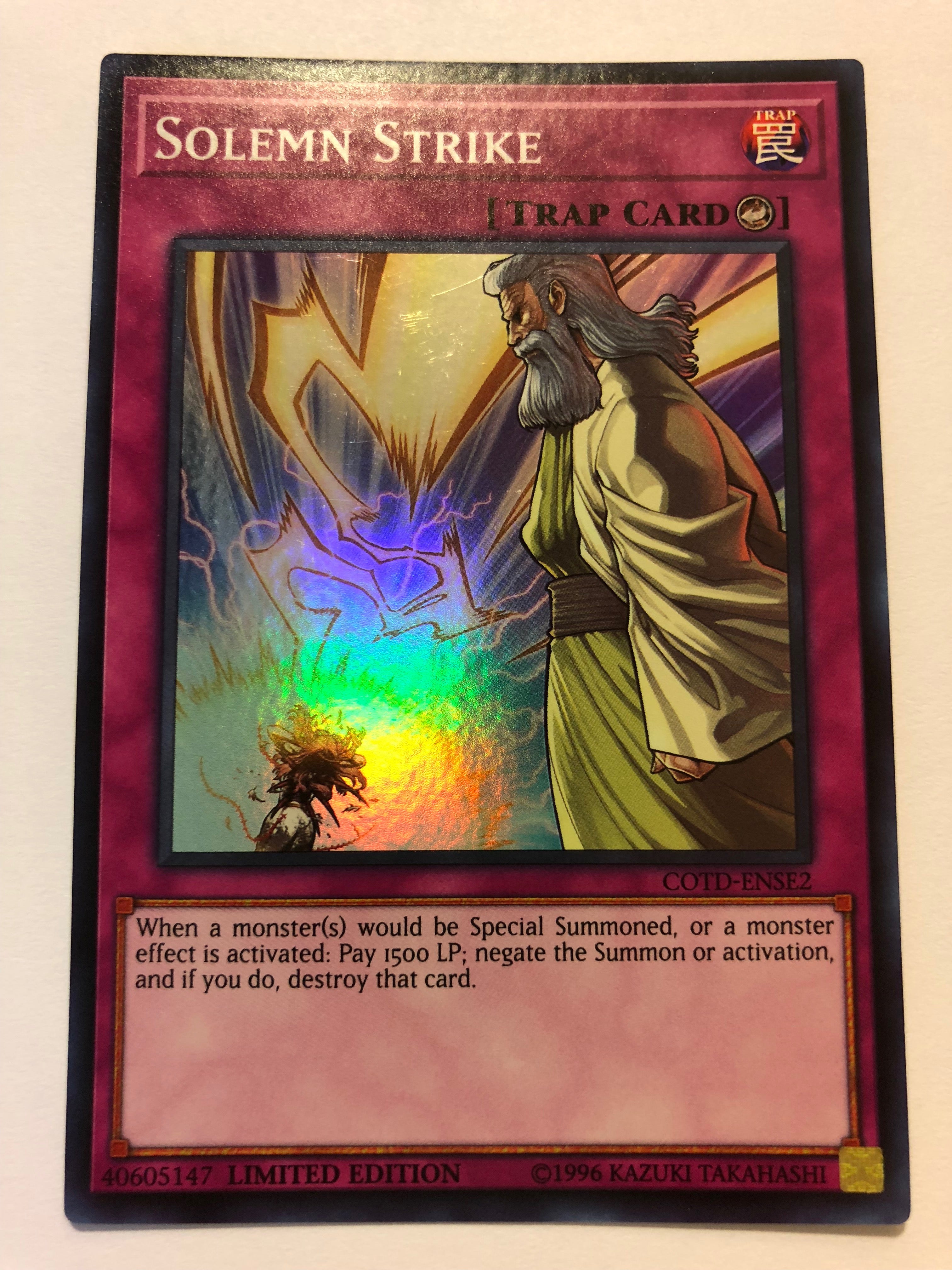 Yugioh Solemn Strike COTD-ENSE2 Limited Edition Super Rare Near Mint Yugioh Solemn Strike COTD-ENSE2 Limited Edition Super Rare Near Mint