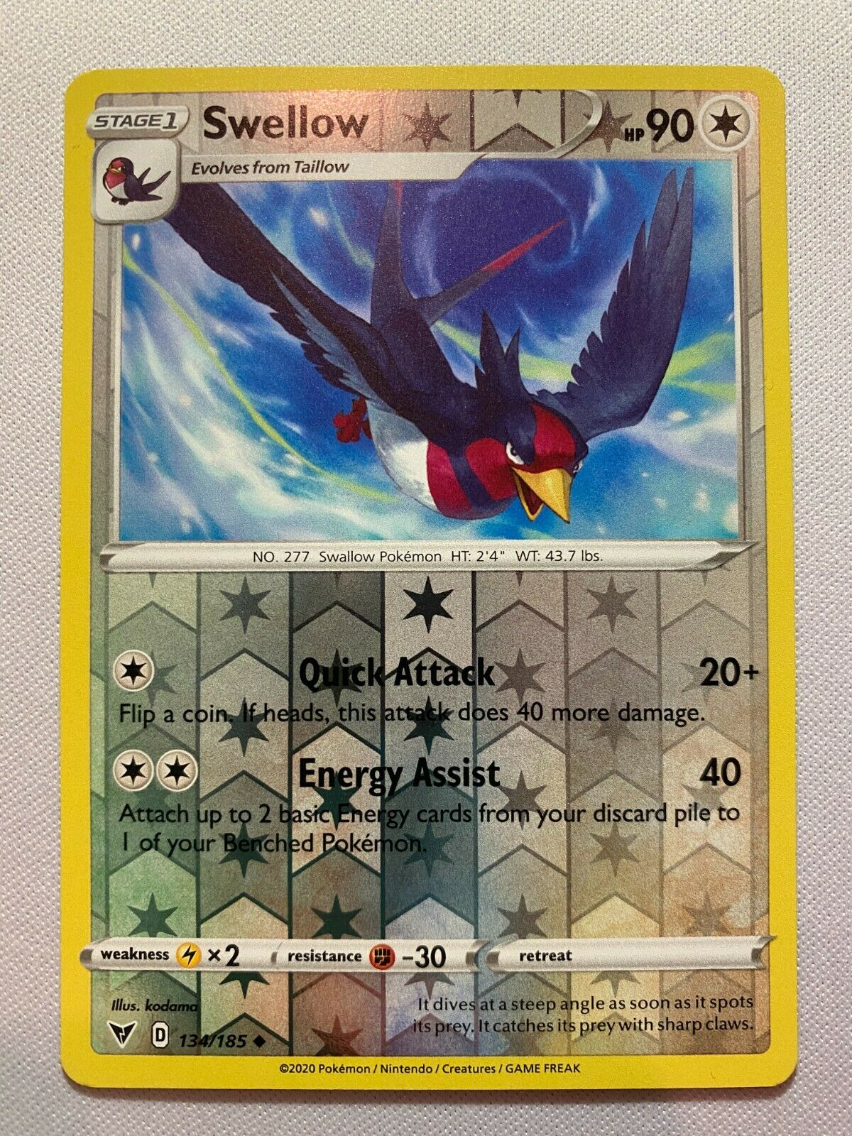 pokemon card swellow Swellow 134/185 Vivid Voltage Reverse Holo Pokemon Card Near Mint