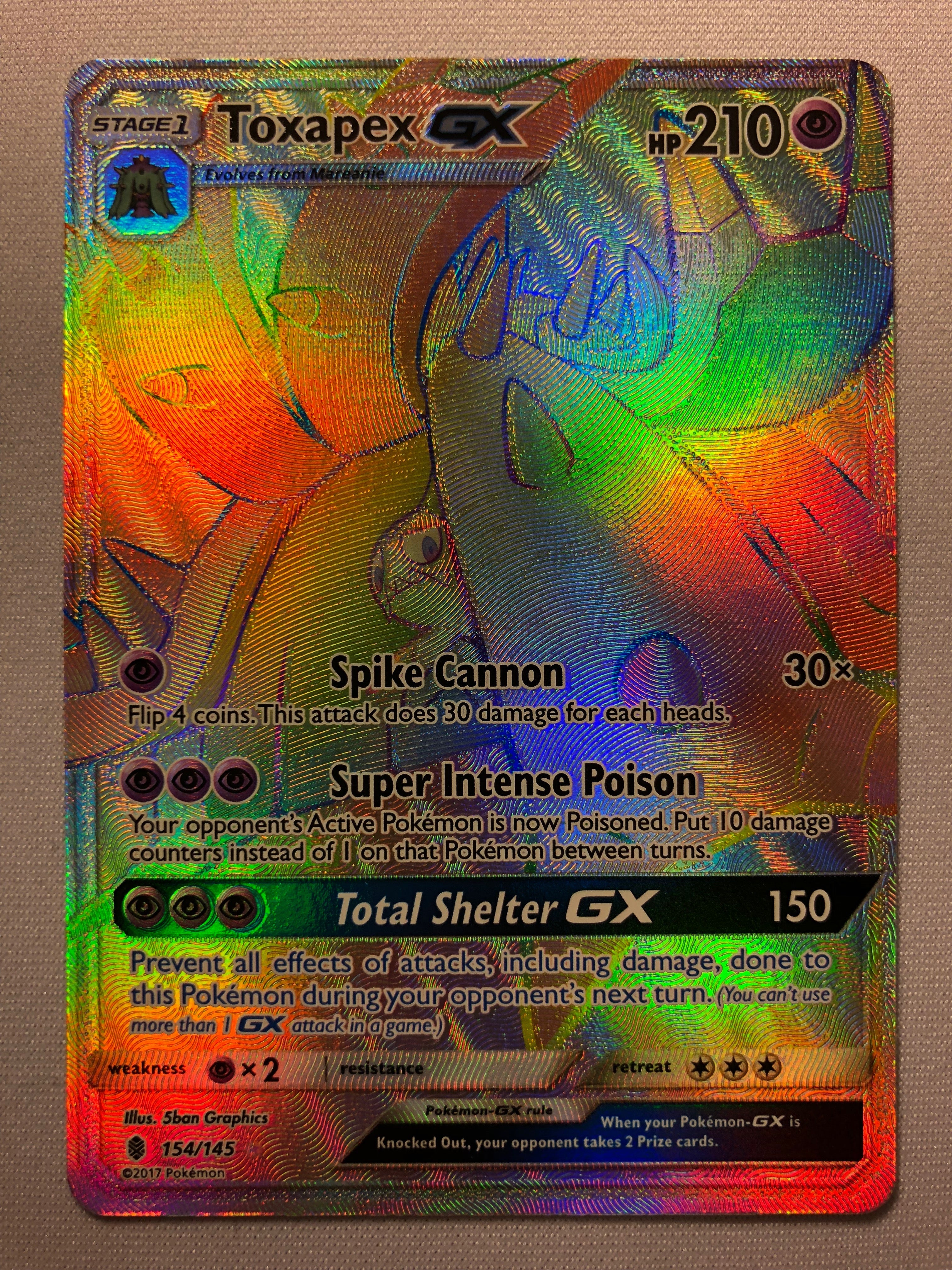 Toxapex GX 154/145 Guardians Rising Secret Rainbow Rare Pokemon Card N
