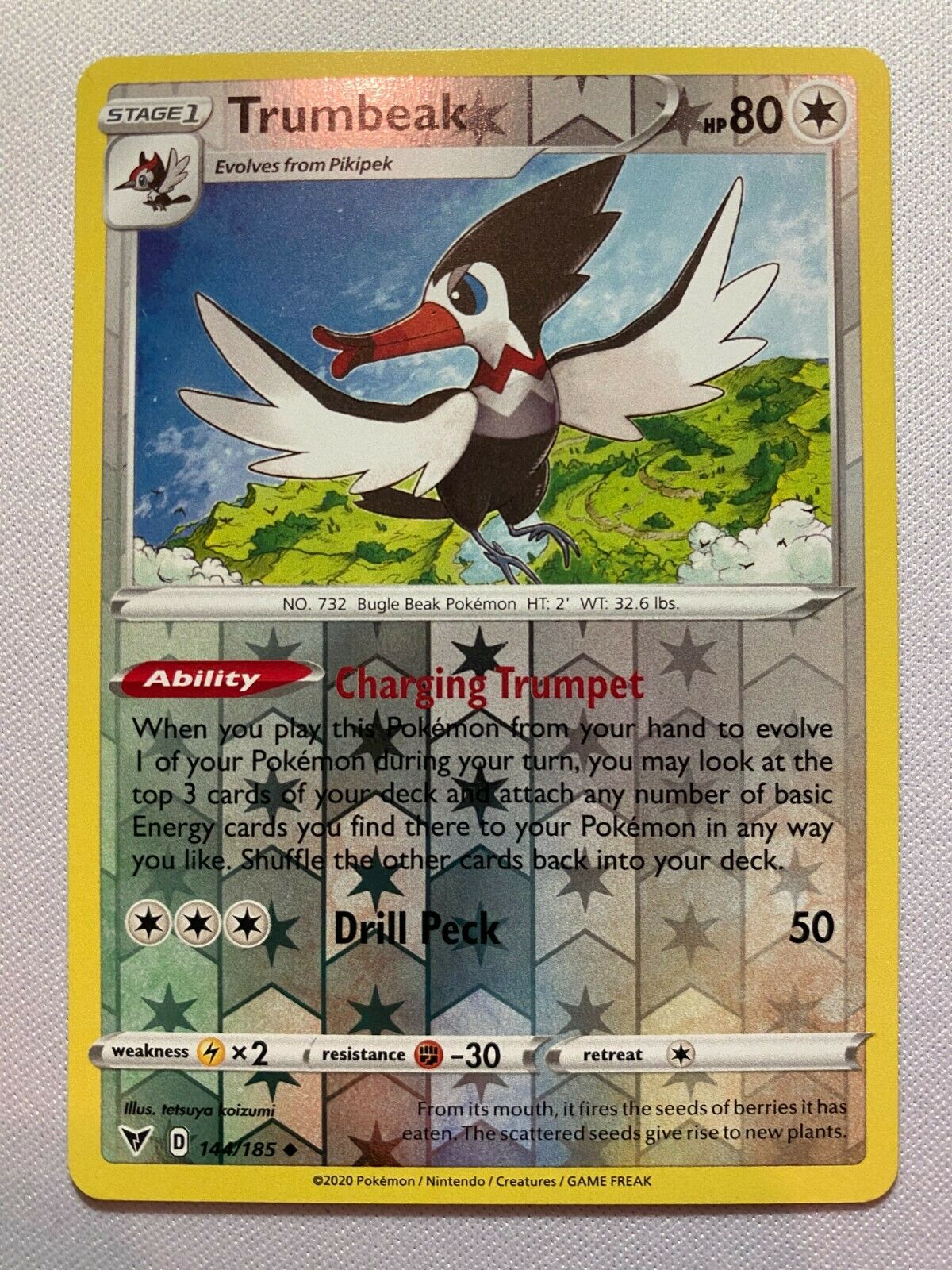 eif pokemon cards value Trumbeak 144/185 Rare Vivid Voltage Reverse Holo Pokemon Card Near Min
