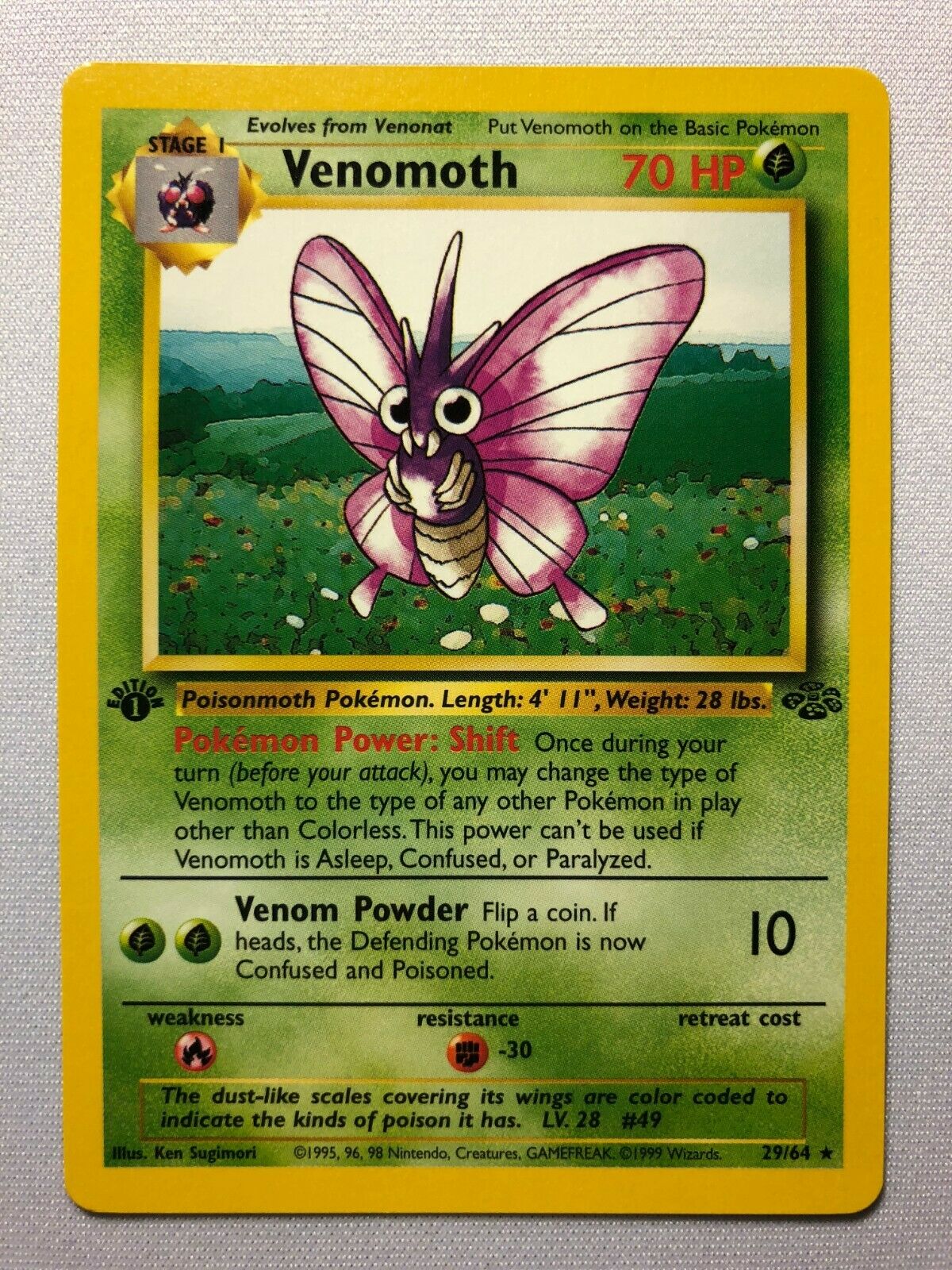 Venomoth 29/64 1st Edition Jungle Set Non-Holo Rare Pokemon Card Near