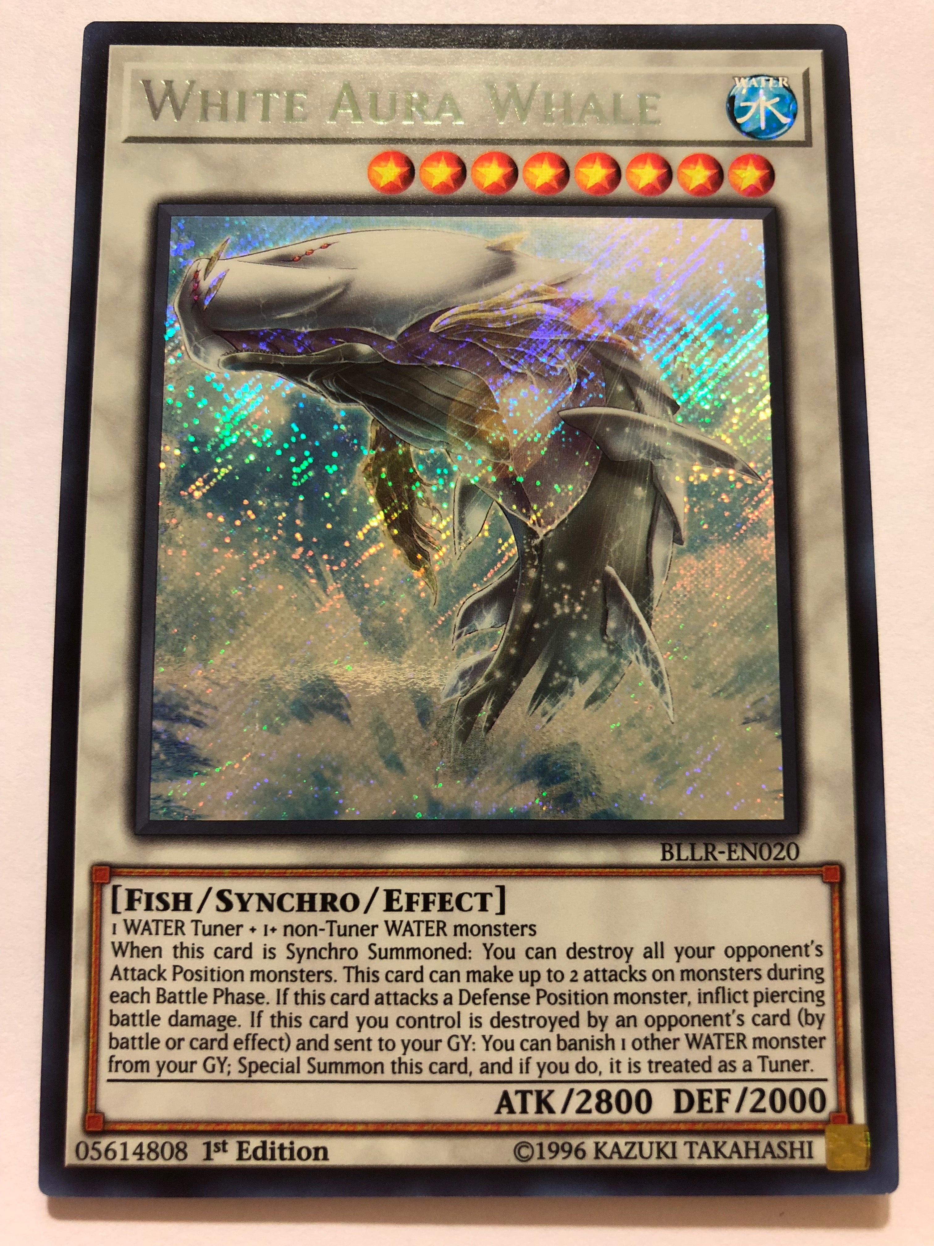 Yugioh White Aura Whale BLLR-EN020 Secret Rare 1st Edition Near Mint Yugioh White Aura Whale BLLR-EN020 Secret Rare 1st Edition Near Mint