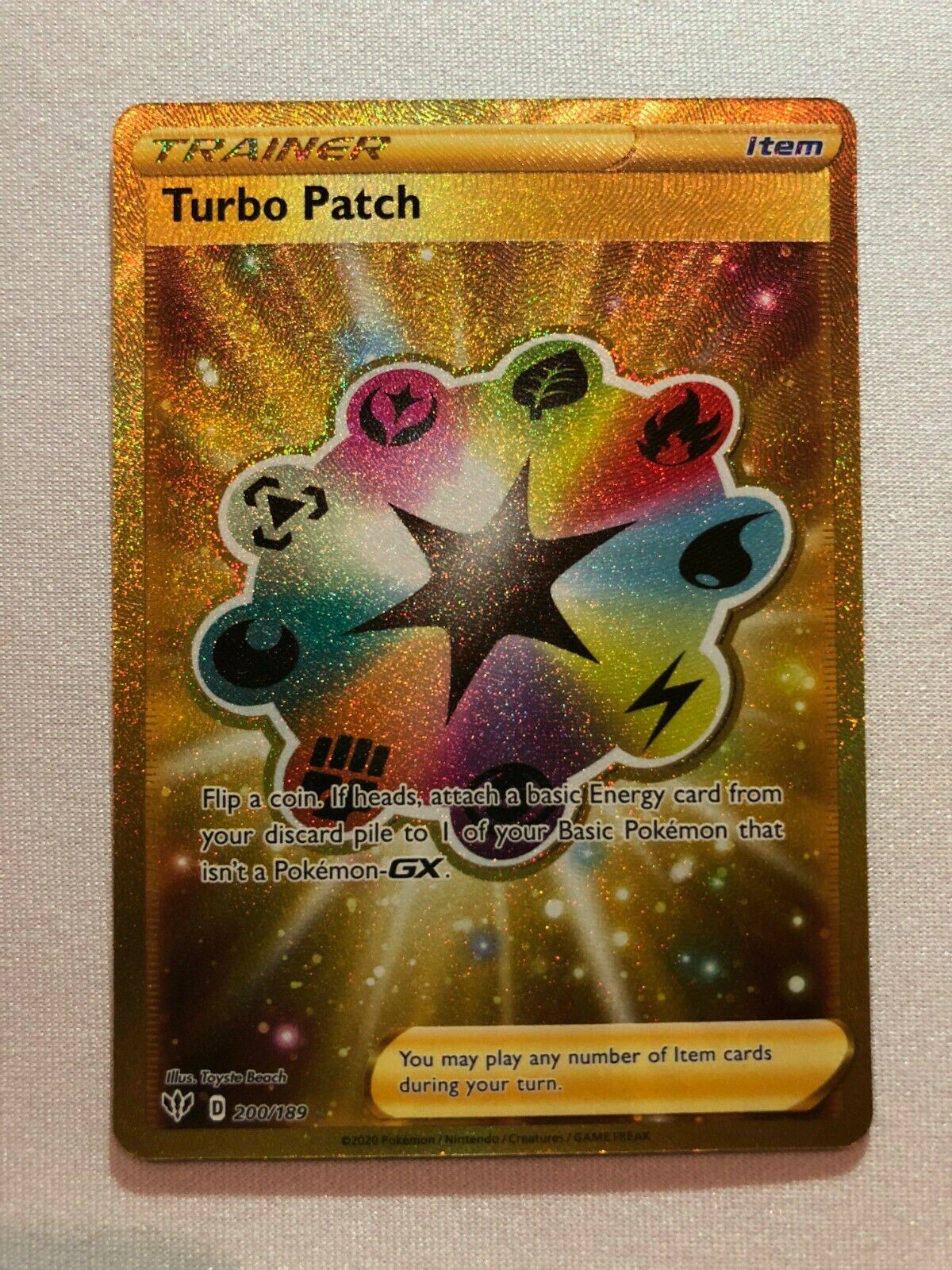 Turbo Patch 200/189 Darkness Ablaze Holo Secret Rare Pokemon Card Near Turbo Patch 200/189 Darkness Ablaze Holo Secret Rare Pokemon Card Near