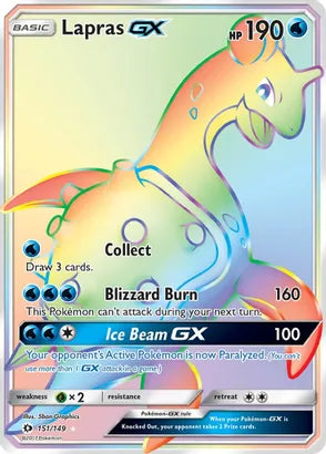 Lapras GX 151/149 Sun & Moon Base Rainbow Rare Pokemono Card Near Mint