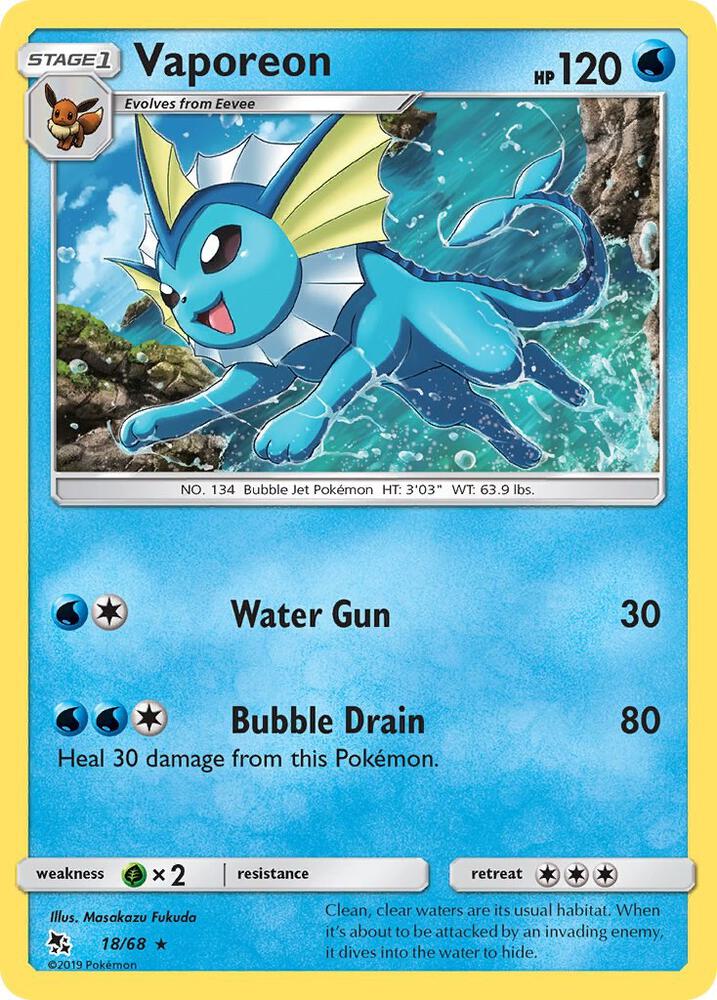 Vaporeon 18/68 Holo Hidden Fates Pokemon Card Near Mint