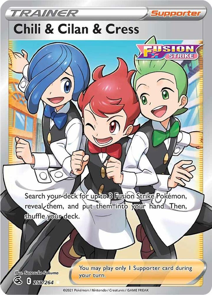 Chili & Cilan & Cress 258/264 Full Art Ultra Rare Fusion Strike Pokemon Card NM
