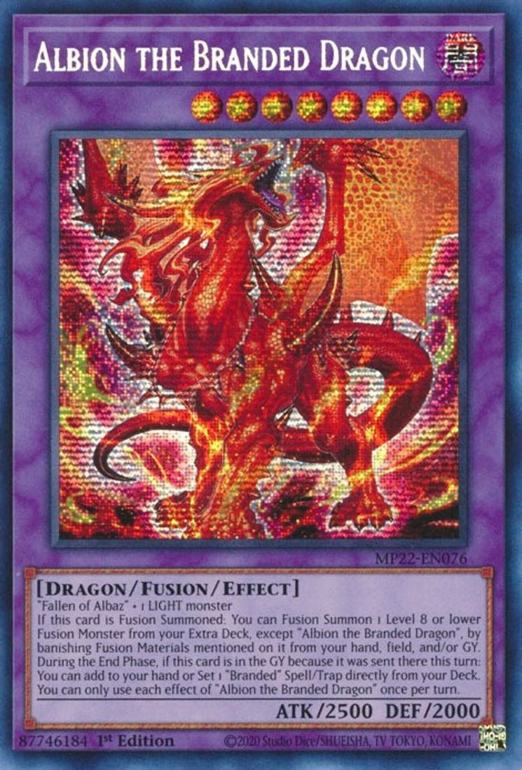Yugioh Albion The Branded Dragon MP22-EN076 Prismatic Secret Rare 1st Edition Near Mint