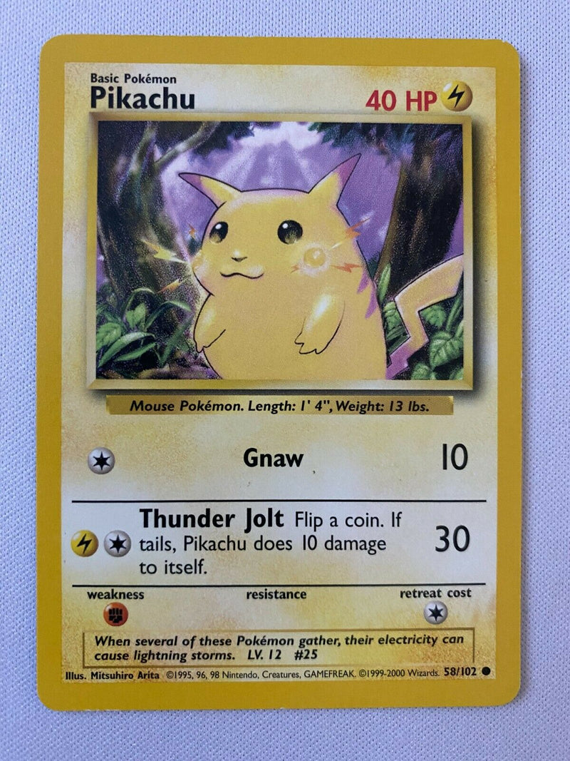 Pikachu Yellow Cheeks 58/102 Pokemon Base Set Card Near Mint