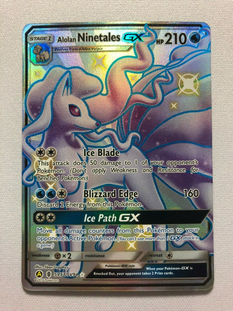 alolan ninetales gx pokemon card Alolan Ninetales GX SV53/SV94 Hidden Fates Shiny Vault Pokemon Card NM
