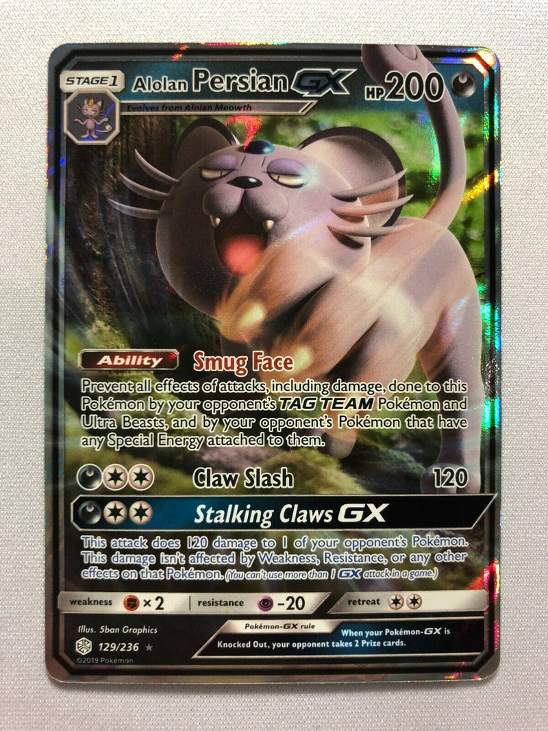 Alolan Persian GX 129/236 Ultra Rare Cosmic Eclipse Pokemon Card Near Alolan Persian GX 129/236 Ultra Rare Cosmic Eclipse Pokemon Card Near