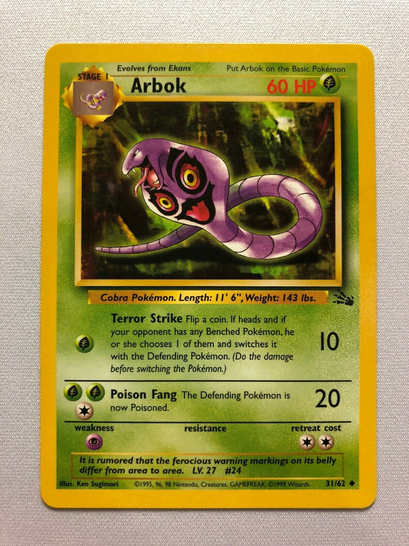 Arbok 31/62 Fossil Set Unlimited Edition Pokemon Card Near Mint