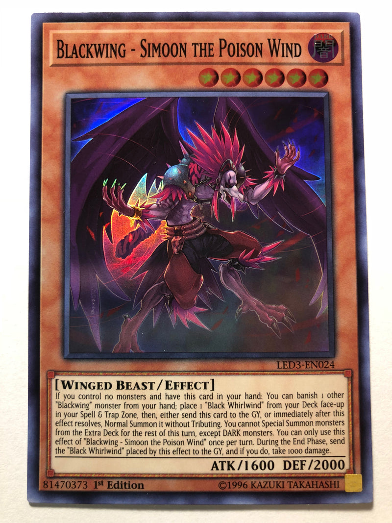 Yugioh Blackwing - Simoon the Poison Wind LED3-EN024 Super Rare 1st Edition NM