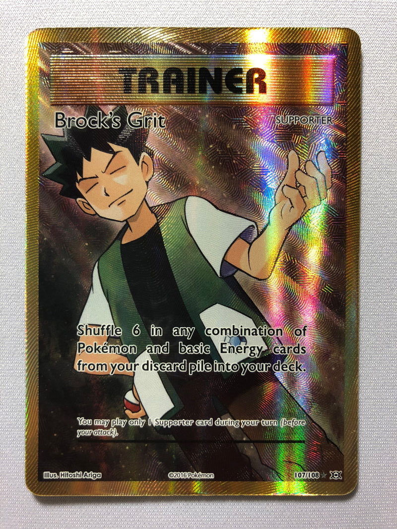 Brock's Grit 107/108 Full Art Holo Ultra Rare XY Evolutions Pokemon Card Near Mint
