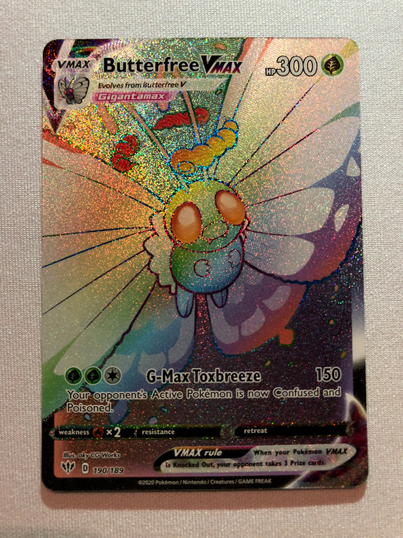 rare butterfree pokemon card Butterfree VMAX 190/189 Full Art Rainbow Rare Pokemon Card Near Mint
