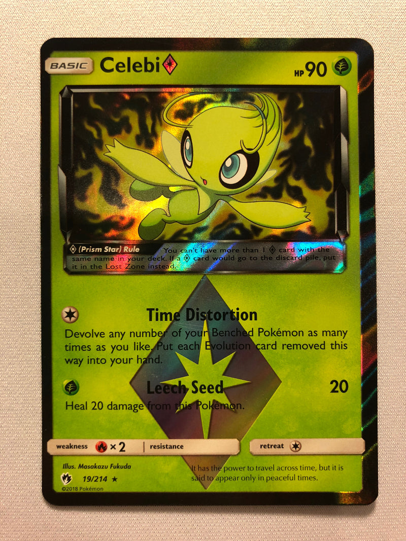 Celebi Prism Star 19/214 Holo Rare Sun & Moon Dragon Majesty Pokemon Card Near Mint
