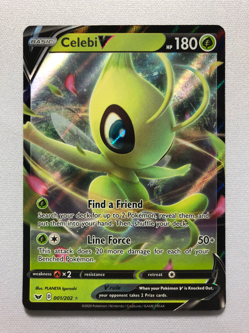 Celebi V 001/202 Holo Ultra Rare Sword & Shield Pokemon Card Near Mint Celebi V 001/202 Holo Ultra Rare Sword & Shield Pokemon Card Near Mint