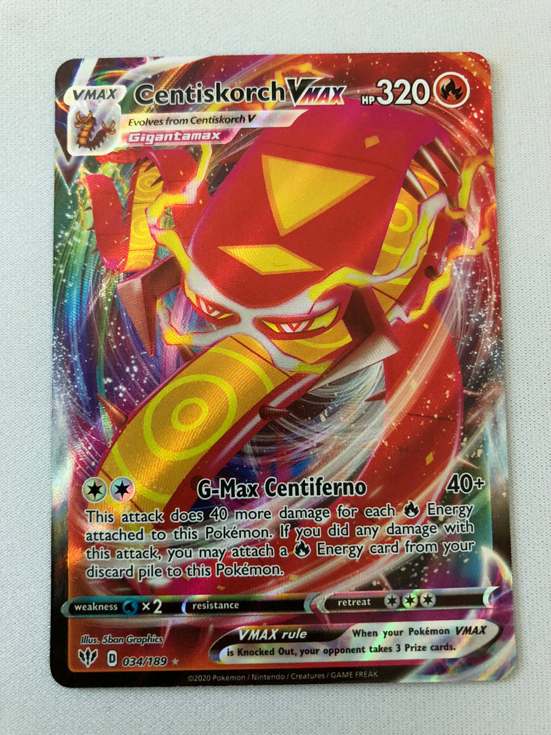 Centiskorch VMAX 034/189 Ultra Rare Darkness Ablaze Pokemon Card Near Centiskorch VMAX 034/189 Ultra Rare Darkness Ablaze Pokemon Card Near