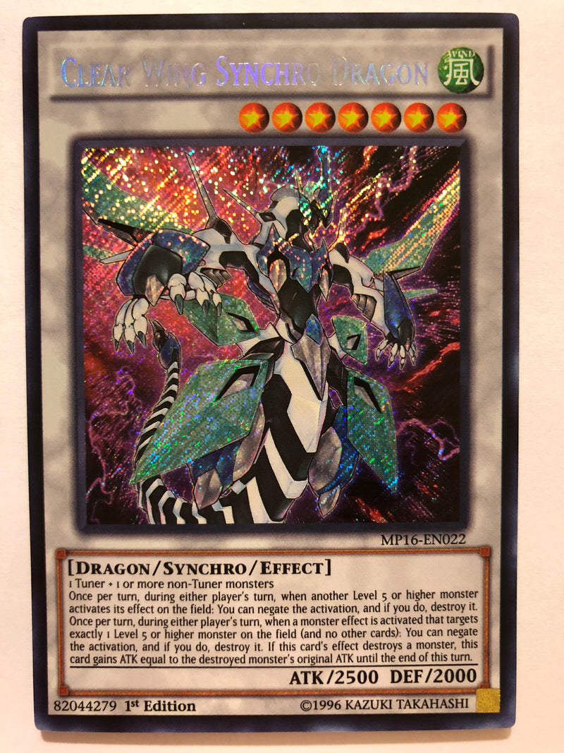 Yugioh Clear Wing Synchro Dragon MP16-EN022 Secret Rare 1st Edition Near Mint