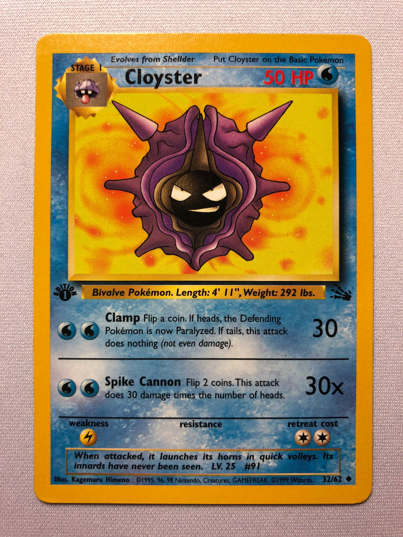 Cloyster 32/62 Uncommon 1st Edition Fossil Set Pokemon Card Near Mint