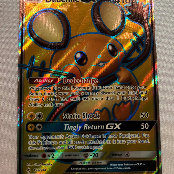 Dedenne GX 195/214 Unbroken Bonds Full Art Ultra Rare Pokemon Card Nea Dedenne GX 195/214 Unbroken Bonds Full Art Ultra Rare Pokemon Card Nea