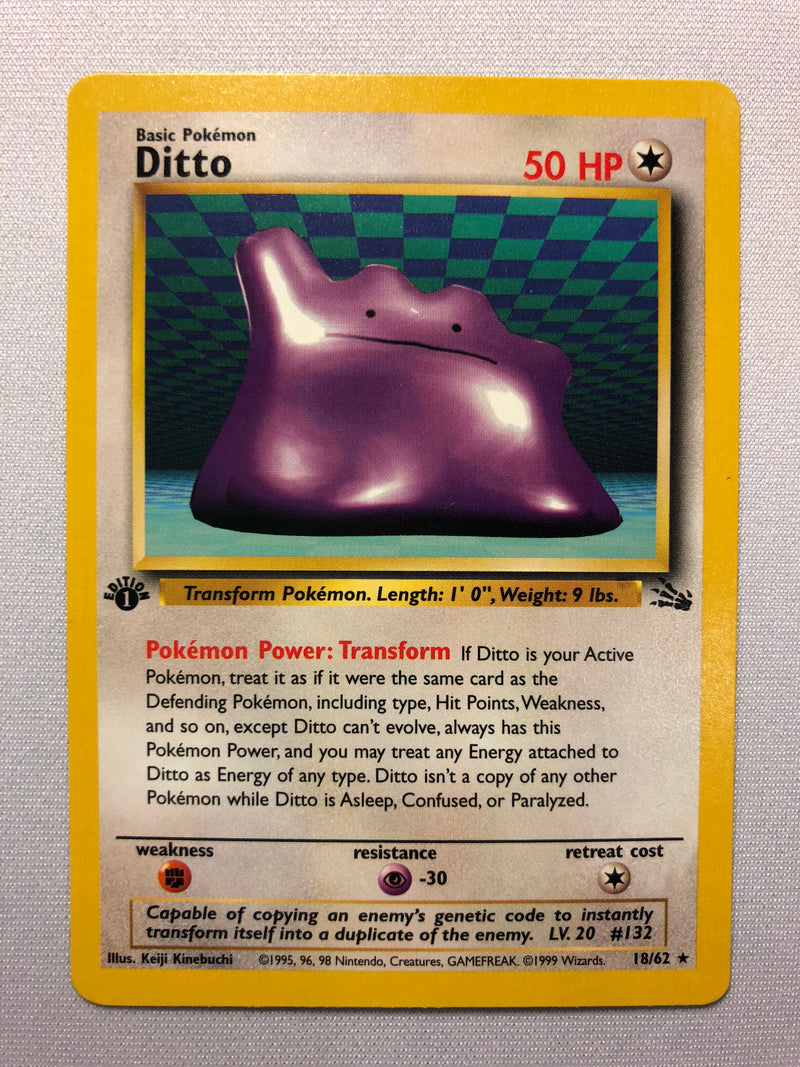 what pokemon sets have ditto cards Ditto 18/62 Rare 1st Edition Fossil Set Pokemon Card Near Mint