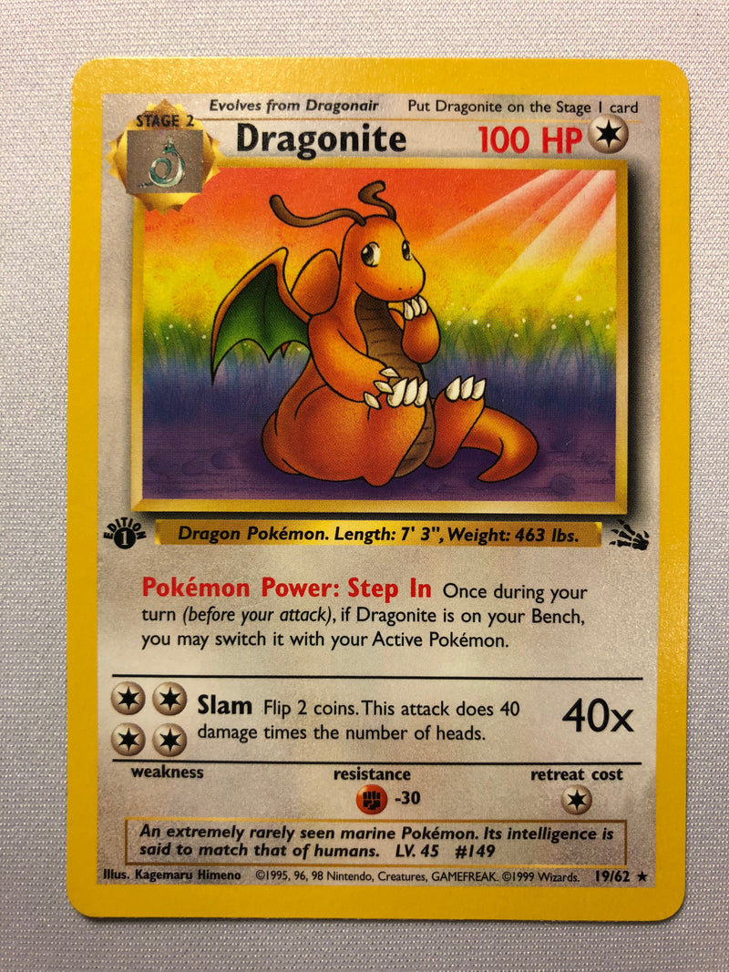 Dragonite 19/62 1st Edition Fossil Set Rare Pokemon Card Near Mint