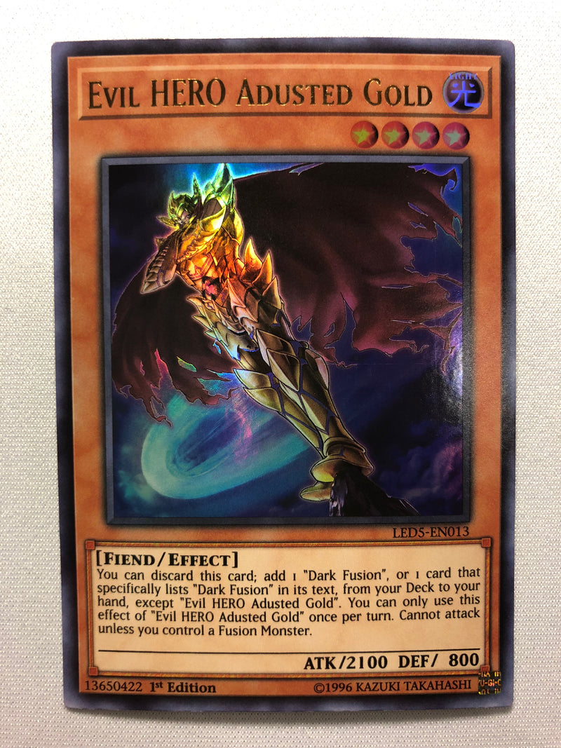 Yugioh Evil HERO Adusted Gold LED5-EN013 Ultra Rare 1st Edition Ultra Yugioh Evil HERO Adusted Gold LED5-EN013 Ultra Rare 1st Edition Ultra