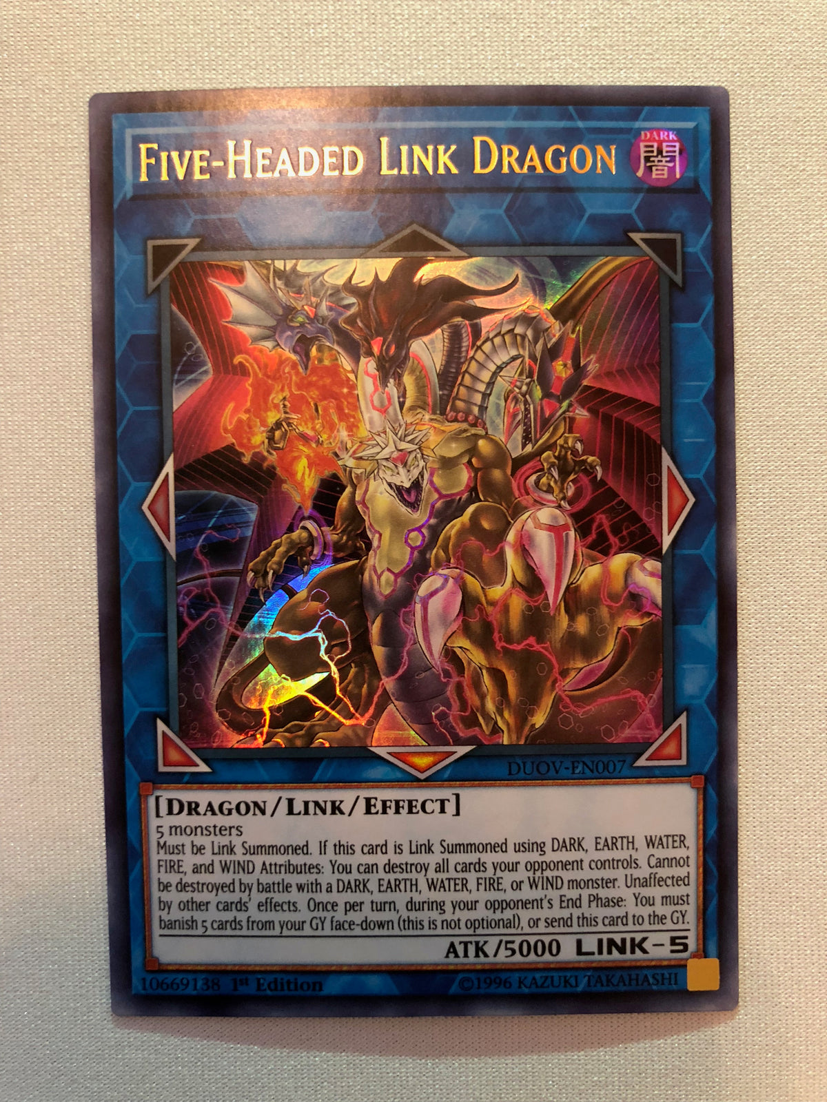 Yugioh Five-Headed Link Dragon DUOV-EN007 Ultra Rare 1st Edition Near Yugioh Five-Headed Link Dragon DUOV-EN007 Ultra Rare 1st Edition Near