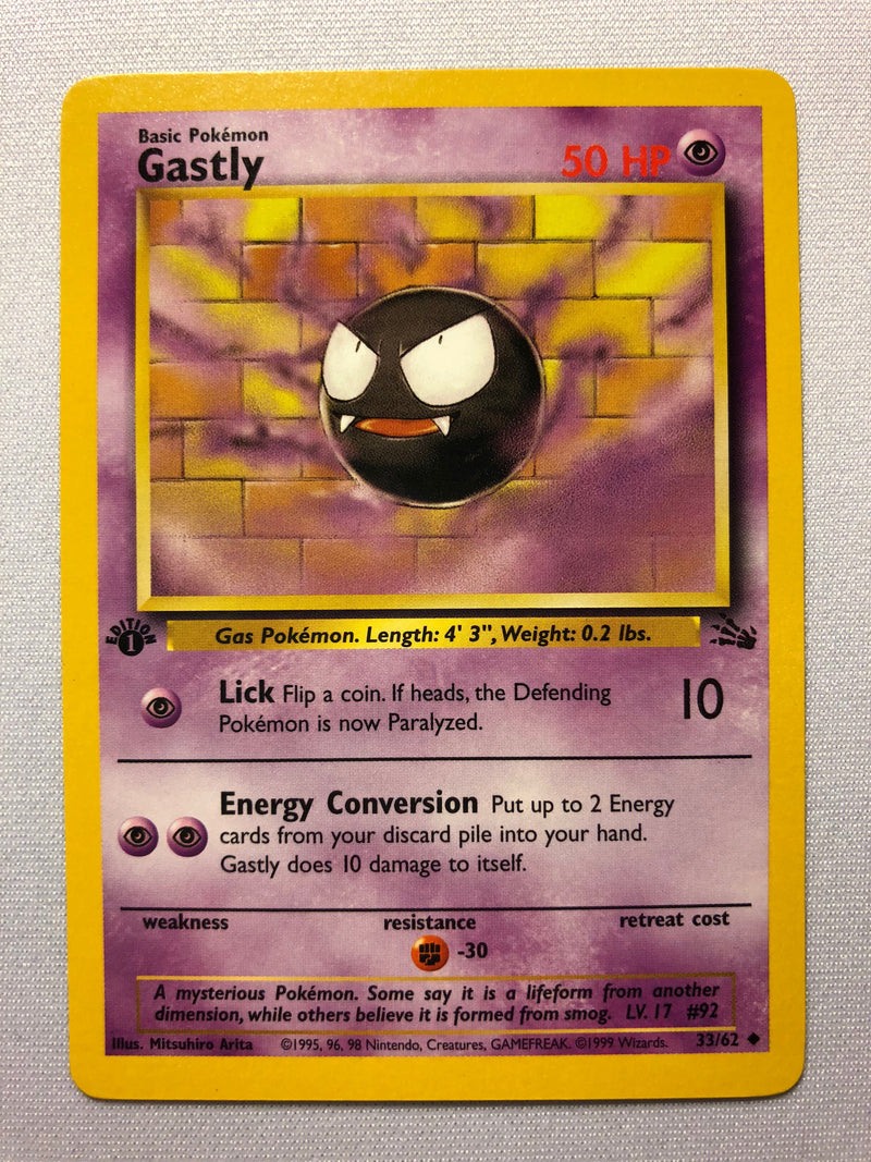 Gastly 33/62 Fossil Set 1st Edition Uncommon Pokemon Card Near Mint