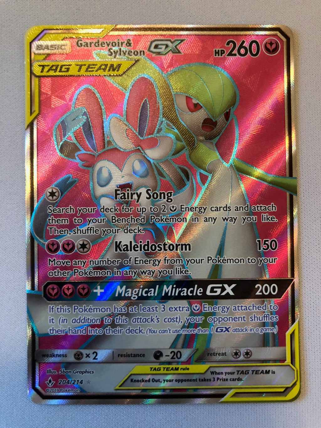 sylveon gx pokemon card value Gardevoir & Sylveon GX 204/214 Full Art Holo Ultra Rare Pokemon Card N