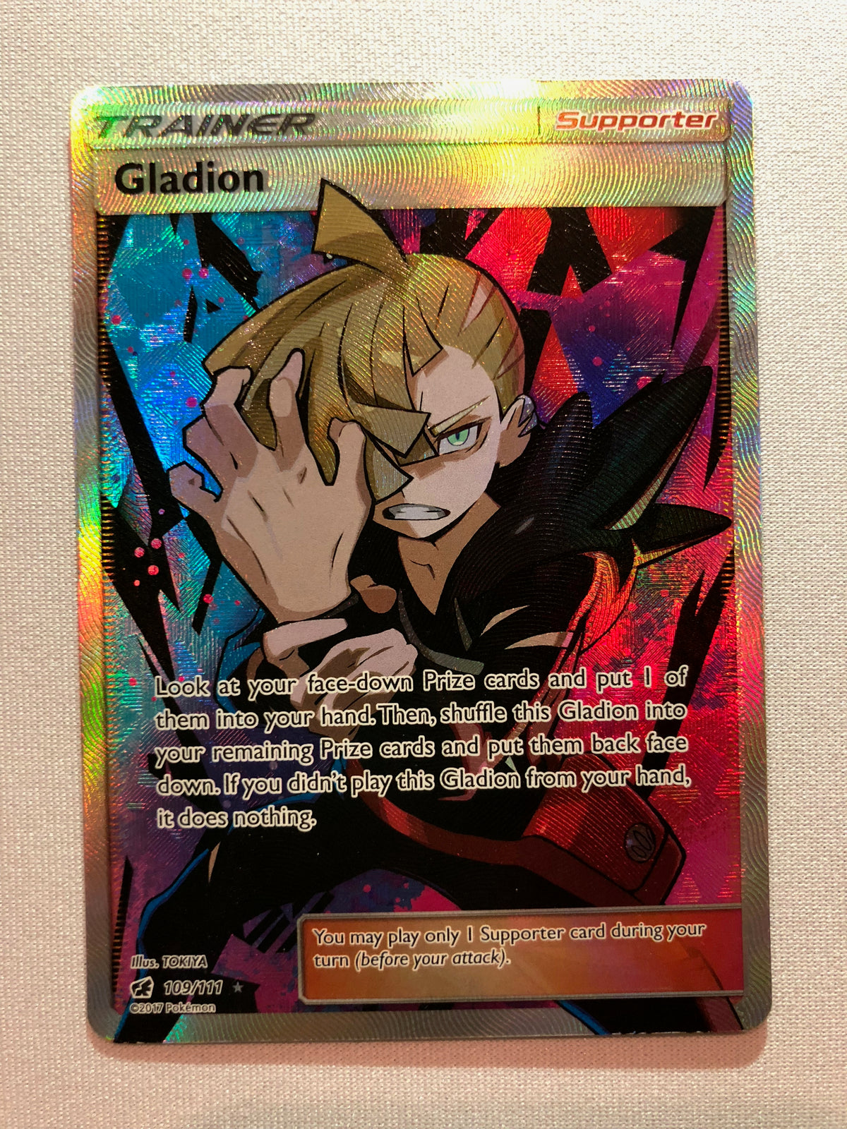 gladion pokemon card GLADION Holo 109/111 Full Art Supporter Crimson Invasion Pokemon Card Cgc 9