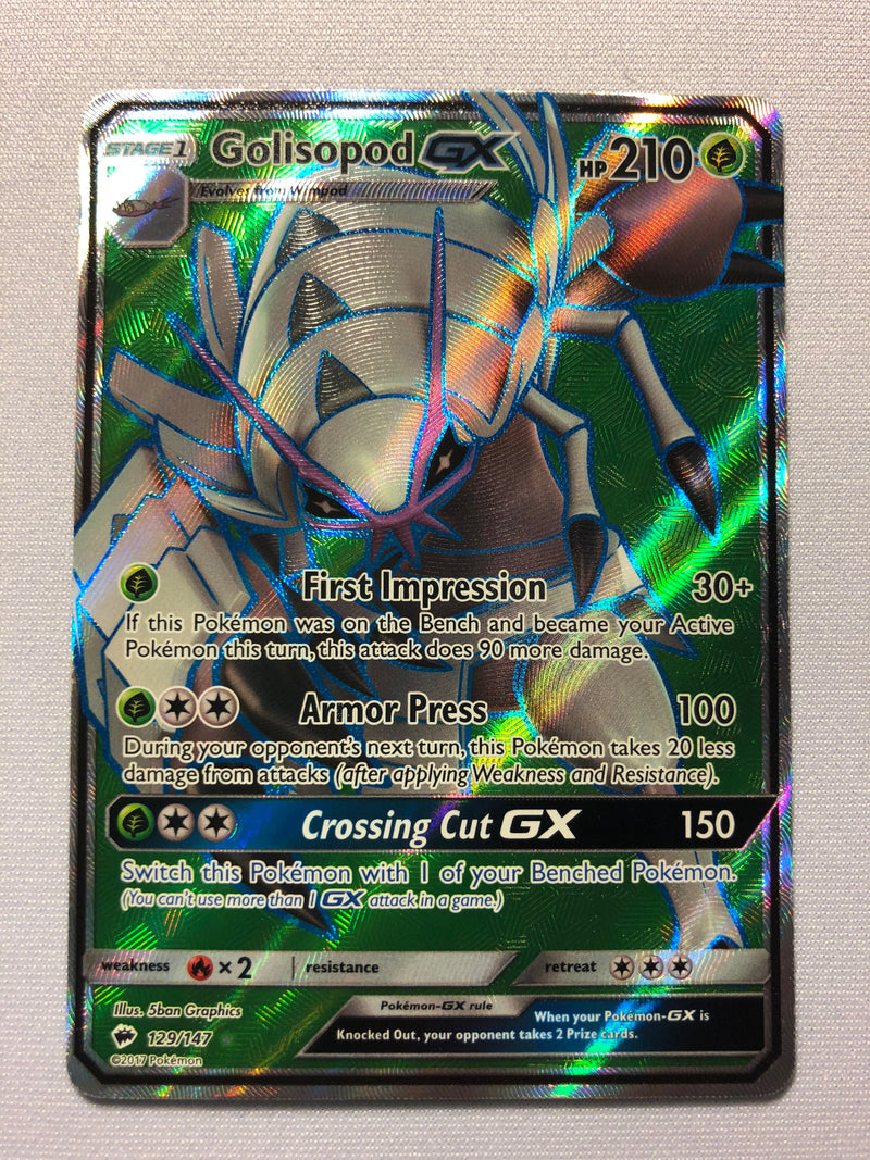Golisopod GX 129/147 Holo Full Art Ultra Rare Pokemon Card Near Mint Golisopod GX 129/147 Holo Full Art Ultra Rare Pokemon Card Near Mint