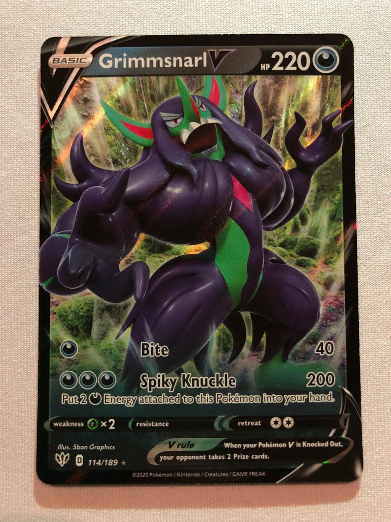 grimsnarl pokemon card Grimmsnarl V 114/189 Darkness Ablaze Holo Rare Pokemon Card Near Mint